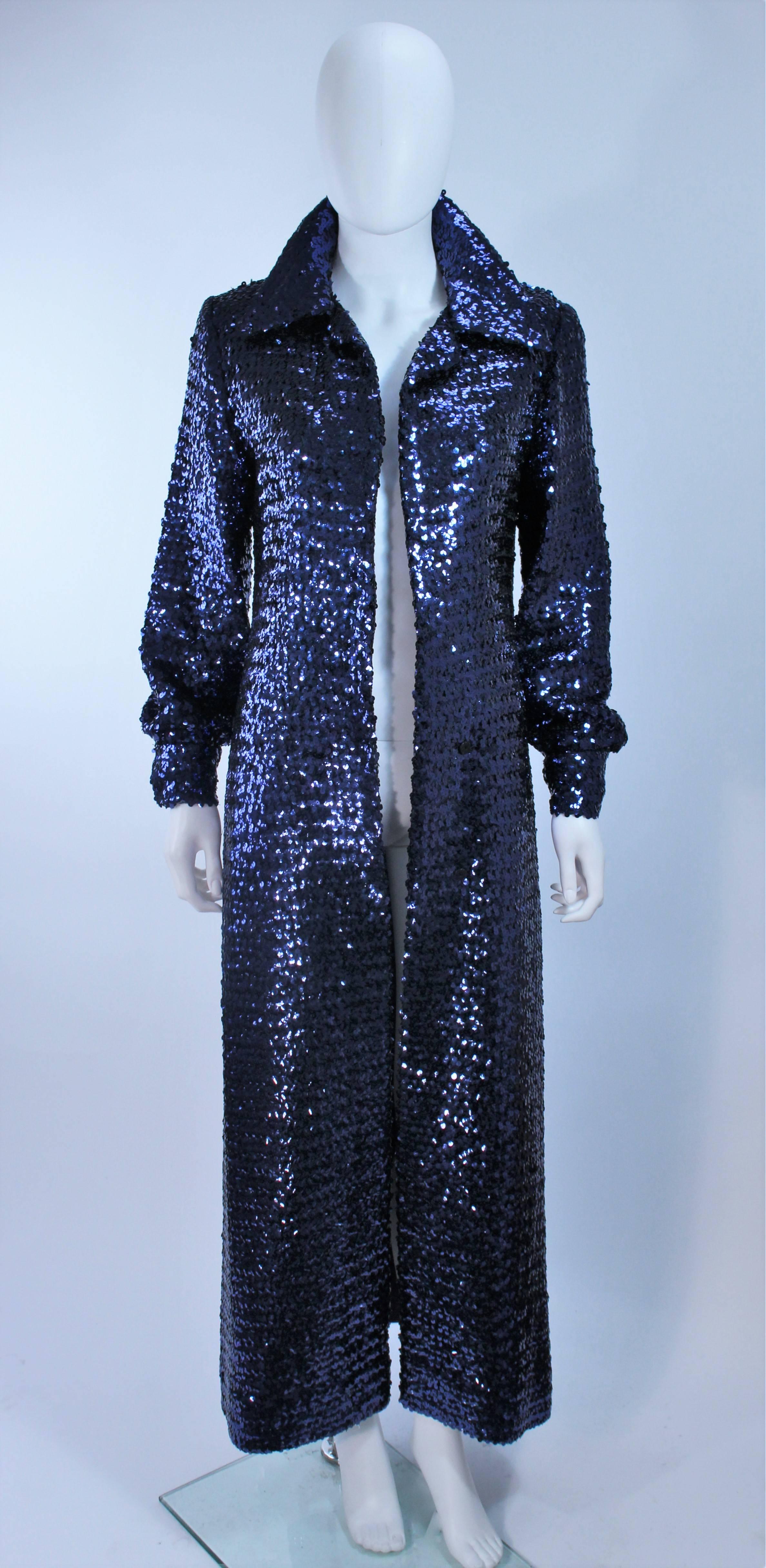 Vintage JILL RICHARDS Full Length Blue Sequin Coat Size 4 6 In Excellent Condition In Los Angeles, CA