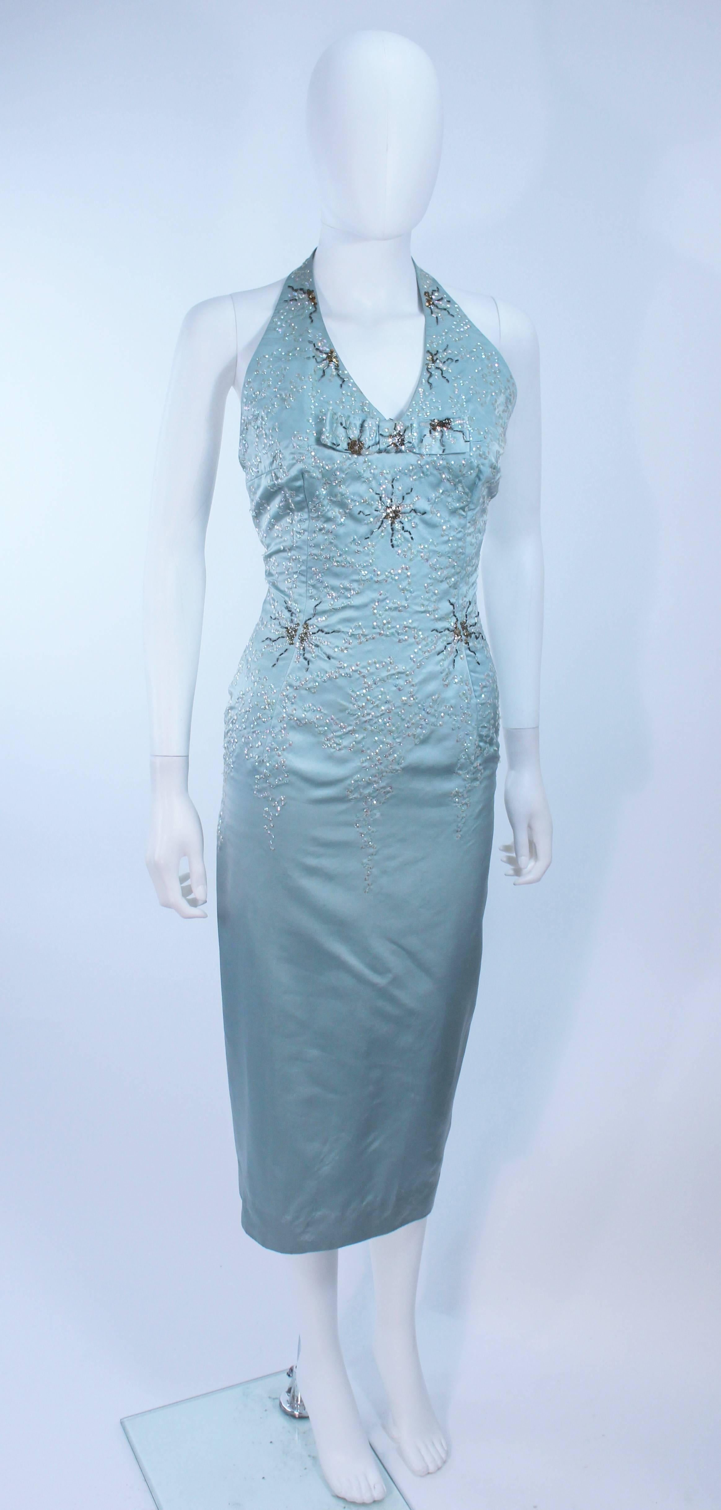 SE'MONT 1960's Silk Aqua Halter with Sequins & Bead Embellishments Size 2 4 For Sale 1