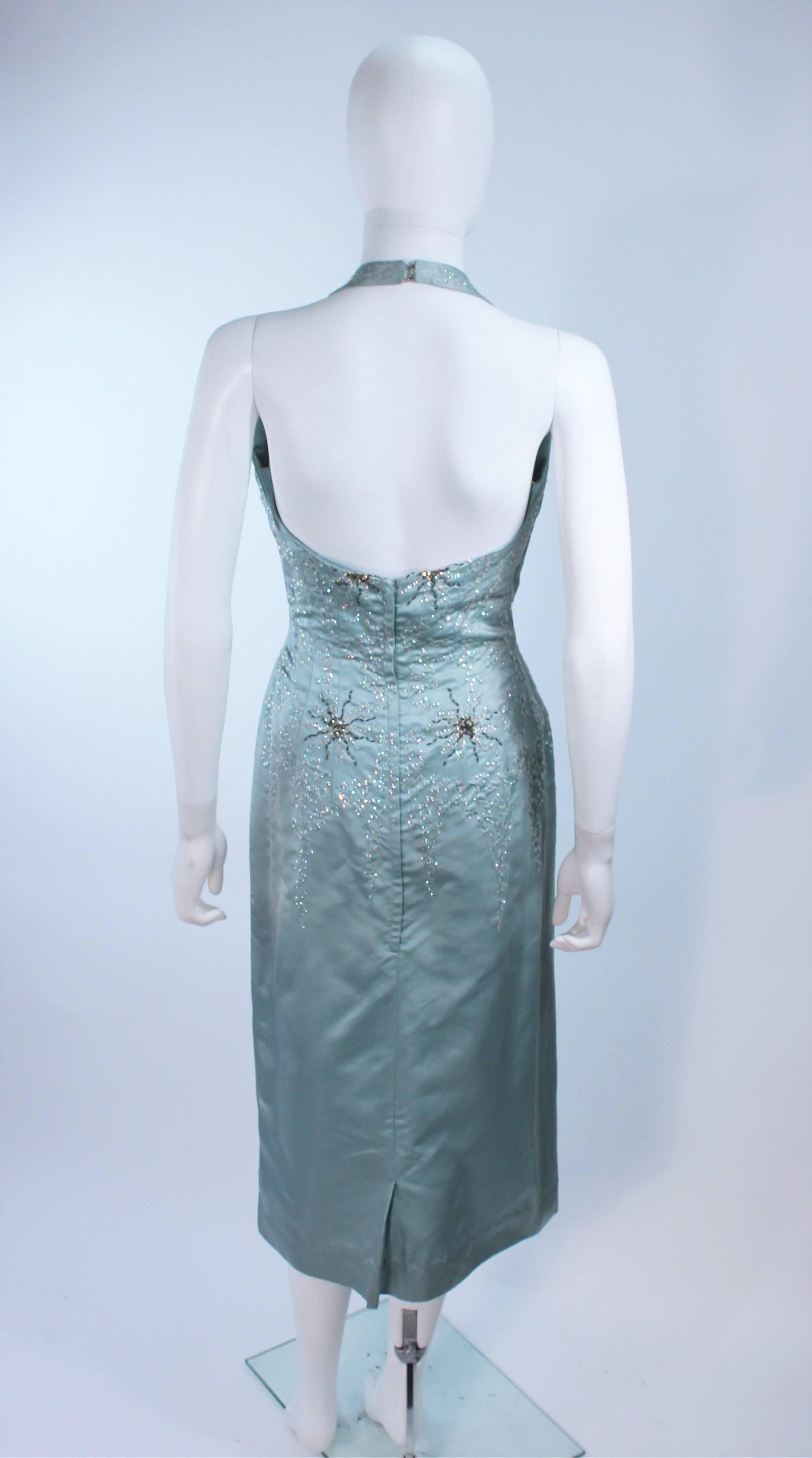 SE'MONT 1960's Silk Aqua Halter with Sequins & Bead Embellishments Size 2 4 For Sale 4