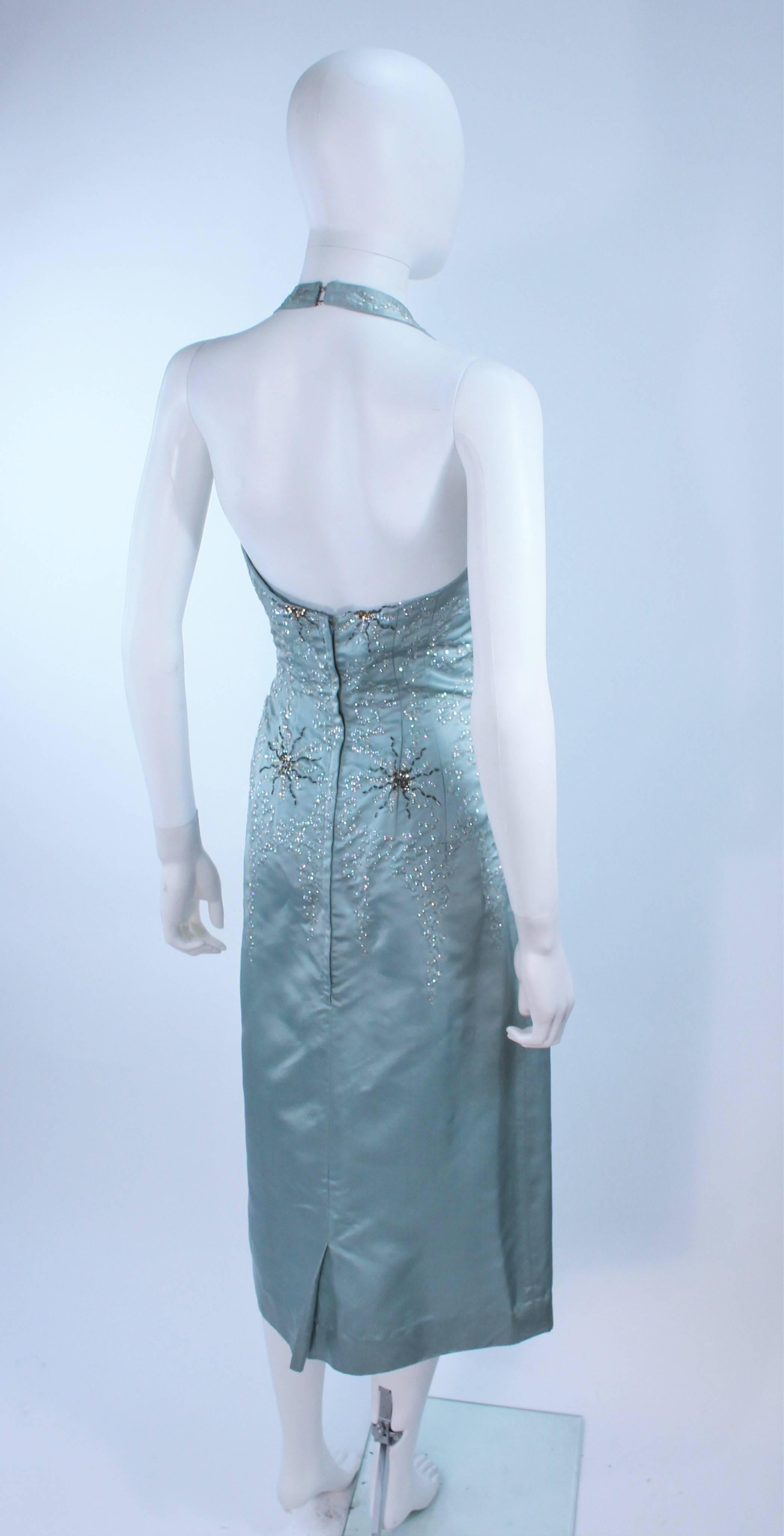 SE'MONT 1960's Silk Aqua Halter with Sequins & Bead Embellishments Size 2 4 For Sale 3