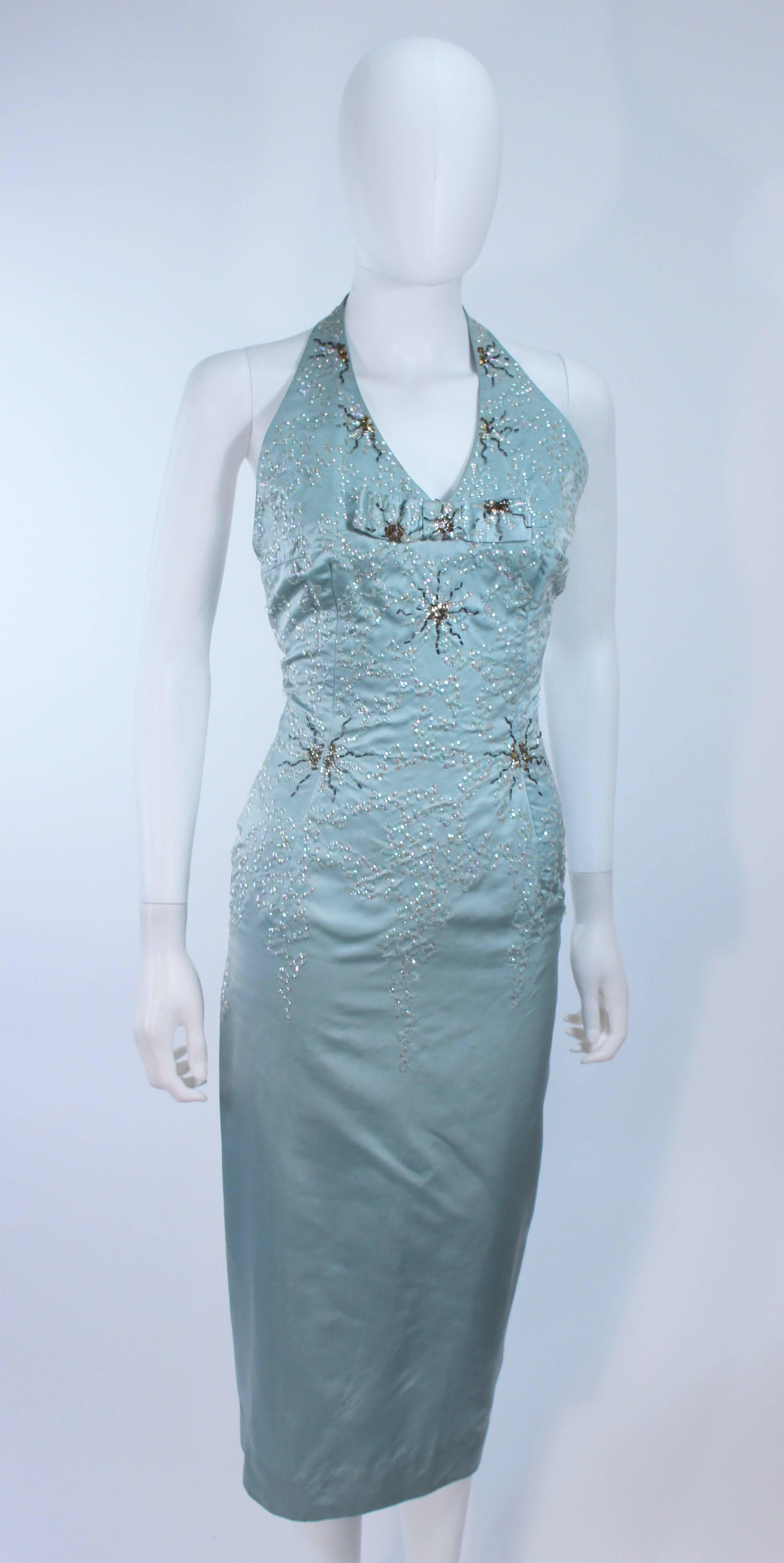 SE'MONT 1960's Silk Aqua Halter with Sequins & Bead Embellishments Size 2 4 For Sale 2