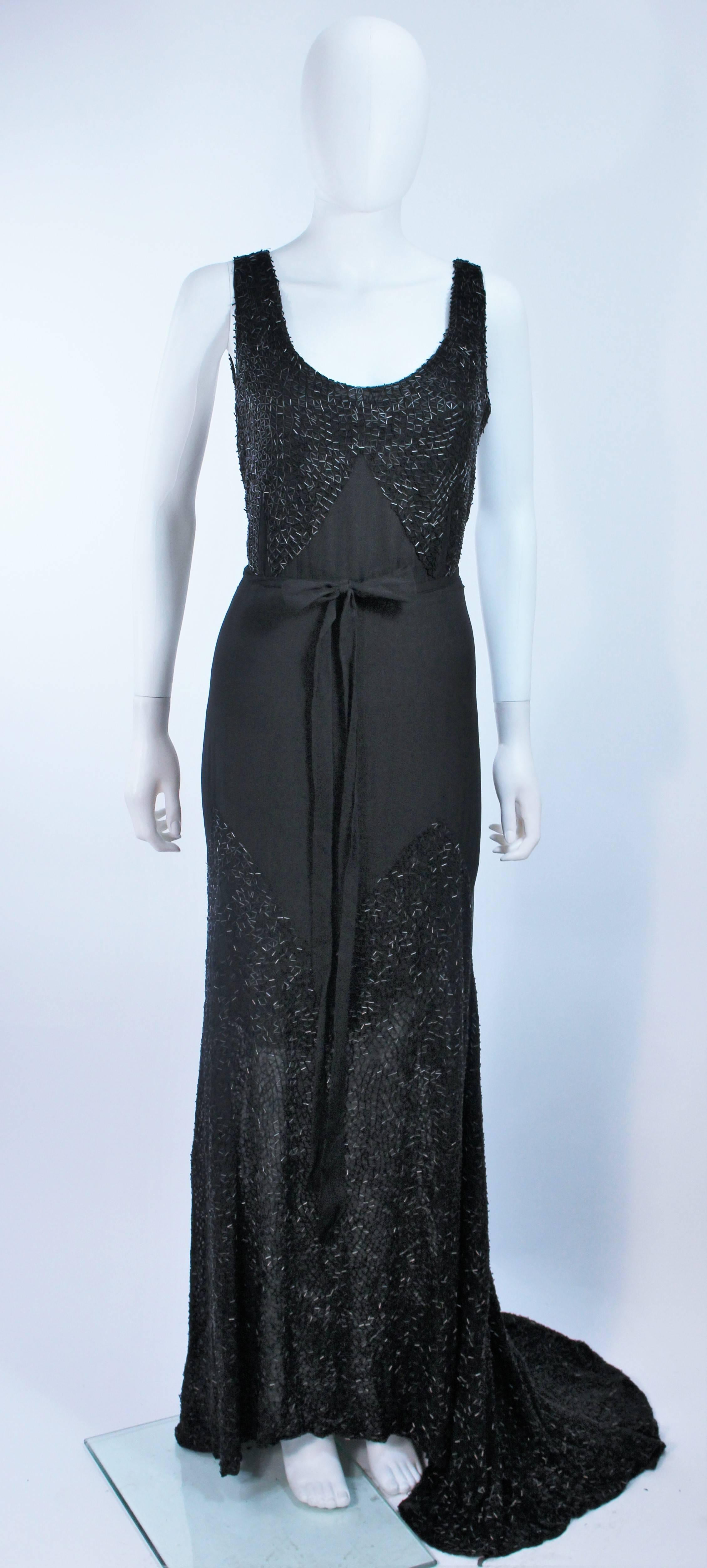 1920's Black Handmade Silk Chiffon Gown with Beading Size 8 10 For Sale ...