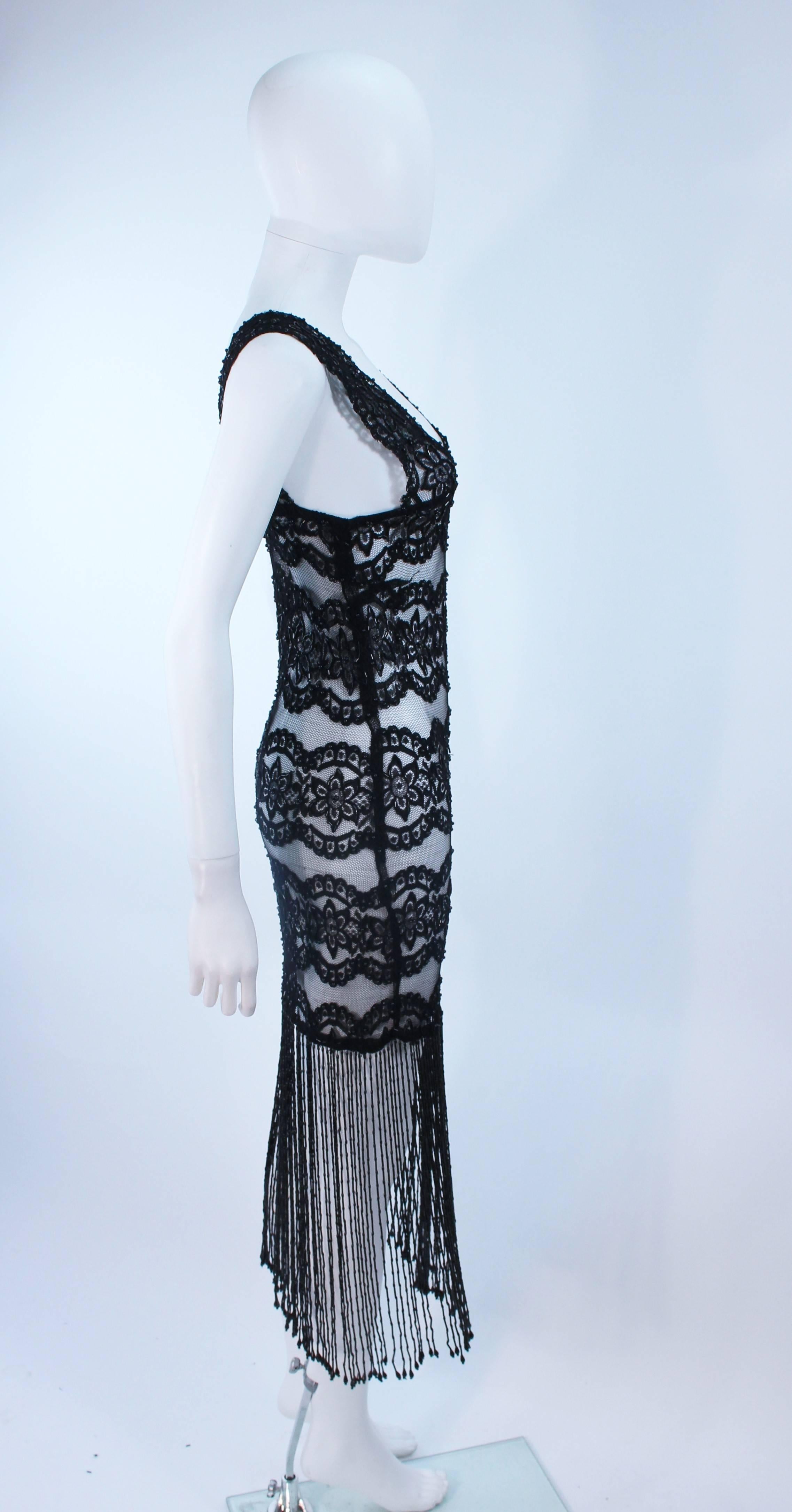 Custom Sheer Stretch Black Lace Dress with Fringe Size 2 4 3