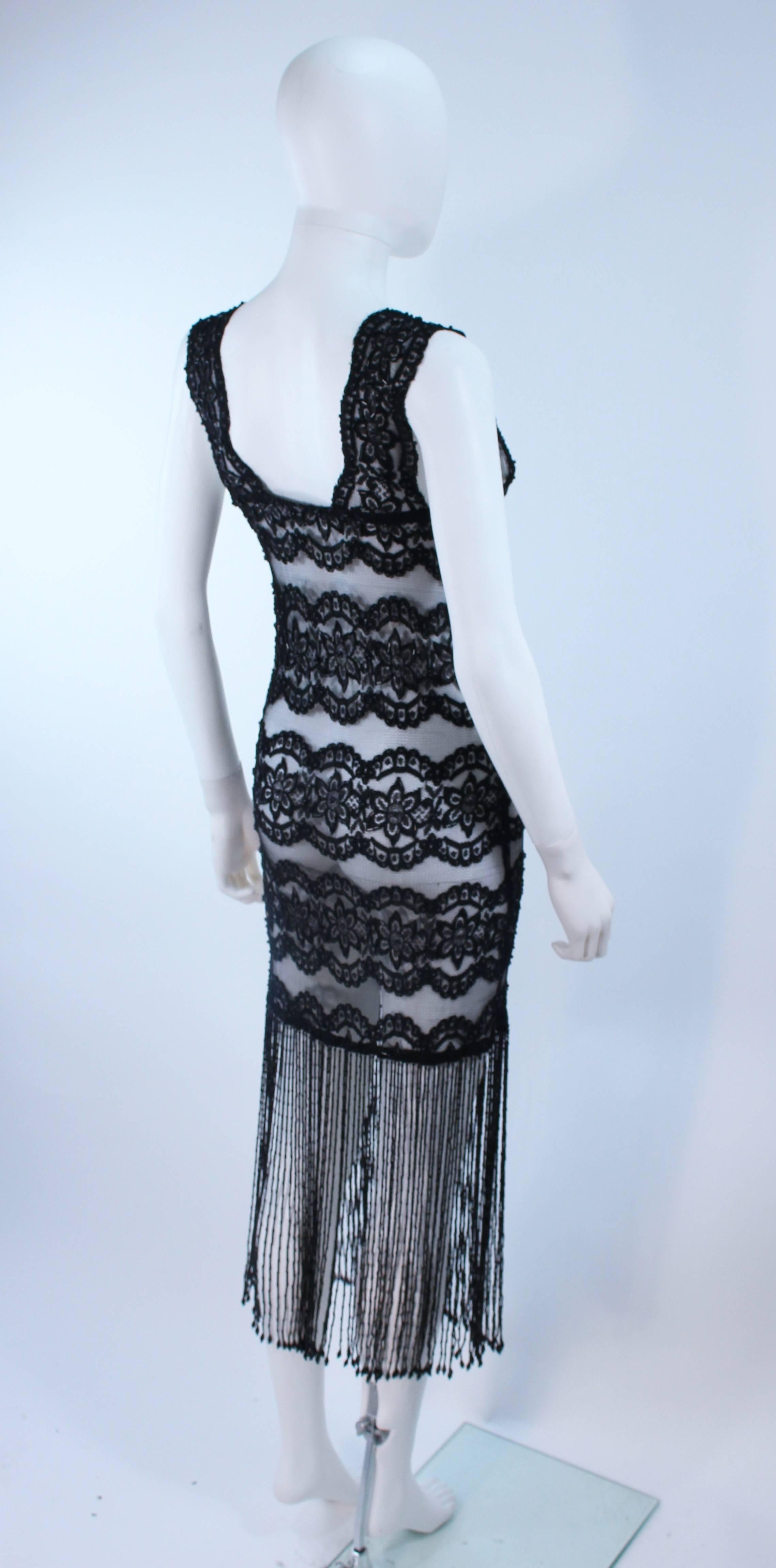 Custom Sheer Stretch Black Lace Dress with Fringe Size 2 4 5