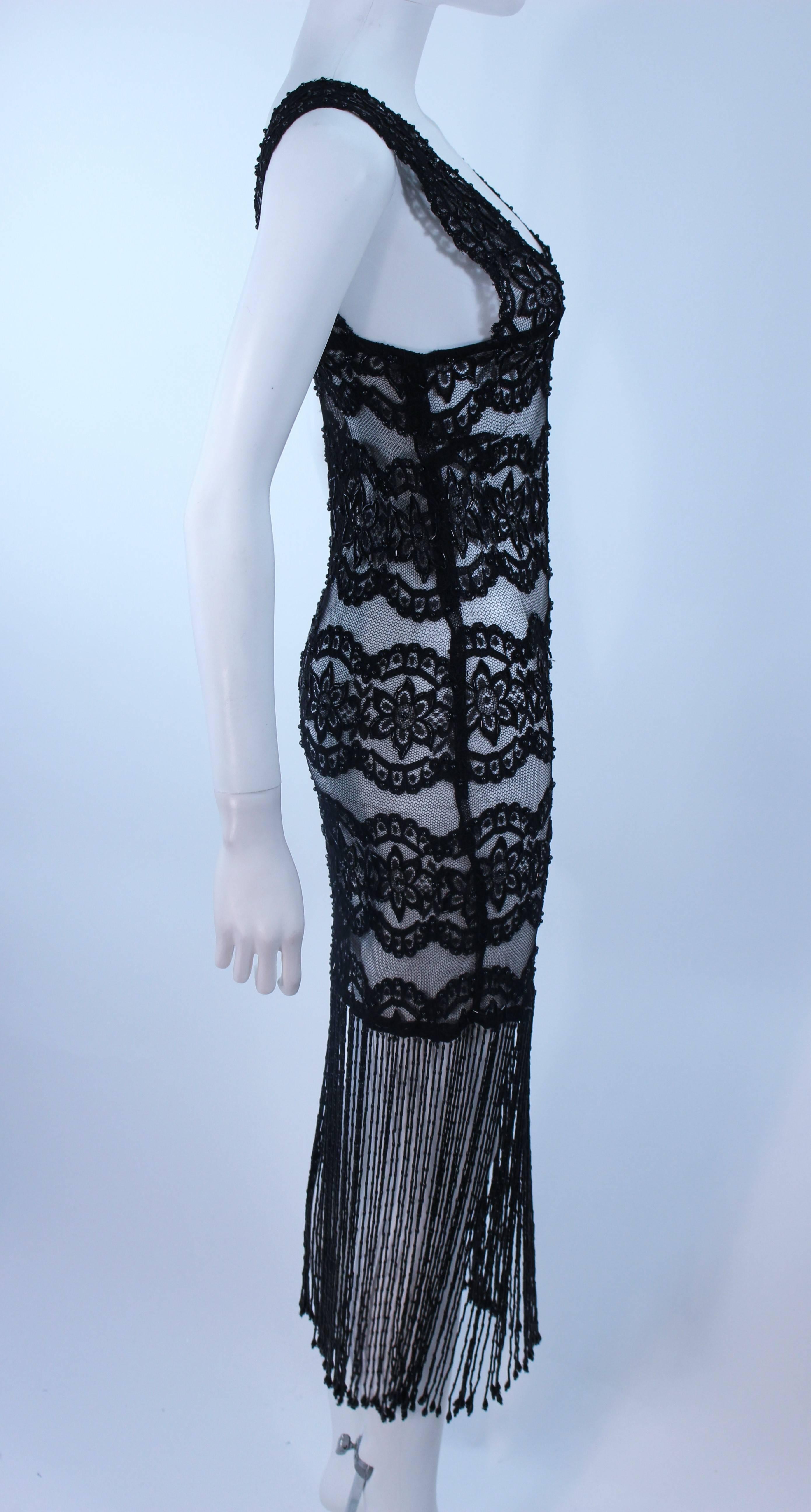 Custom Sheer Stretch Black Lace Dress with Fringe Size 2 4 4