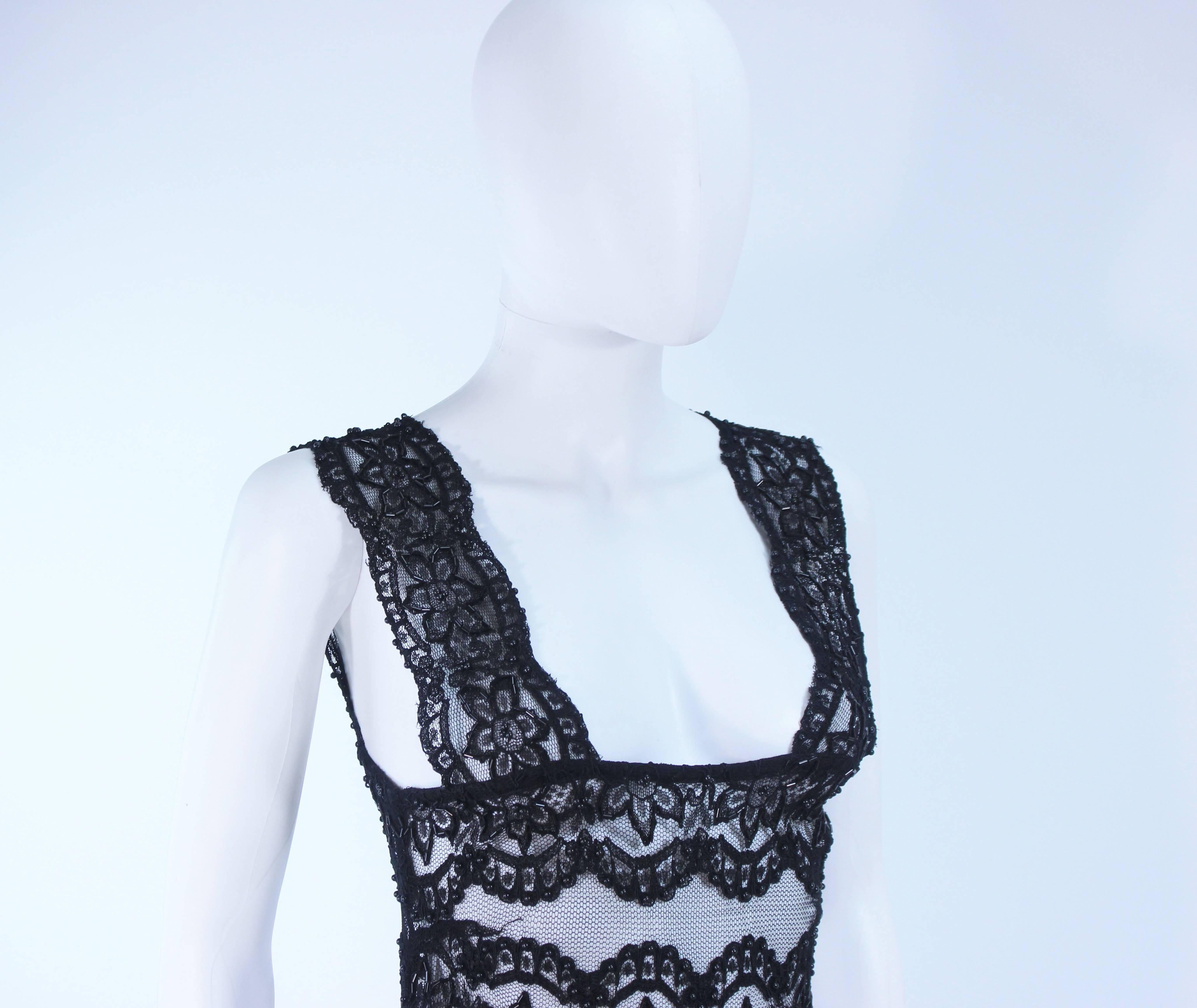 Custom Sheer Stretch Black Lace Dress with Fringe Size 2 4 2