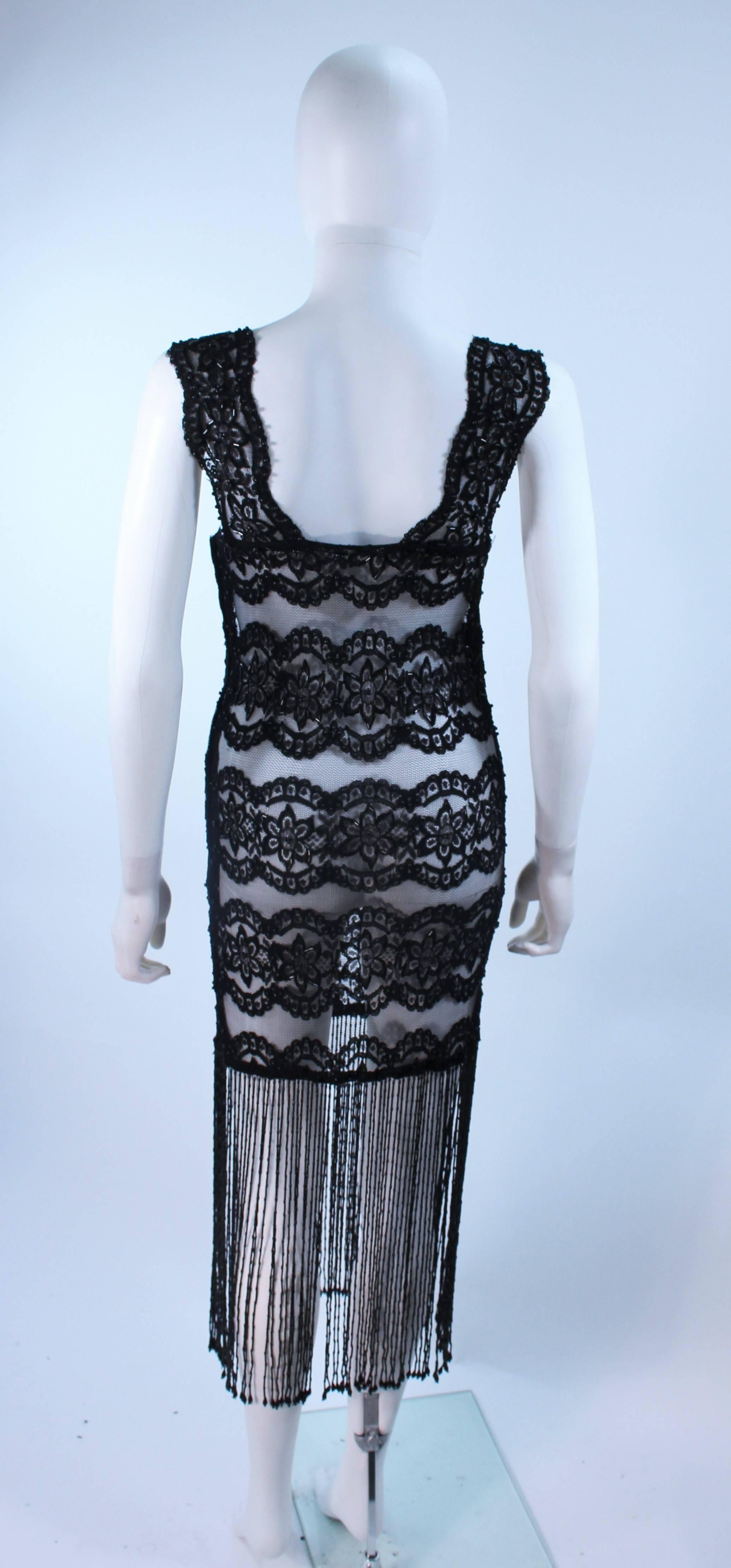 Custom Sheer Stretch Black Lace Dress with Fringe Size 2 4 6