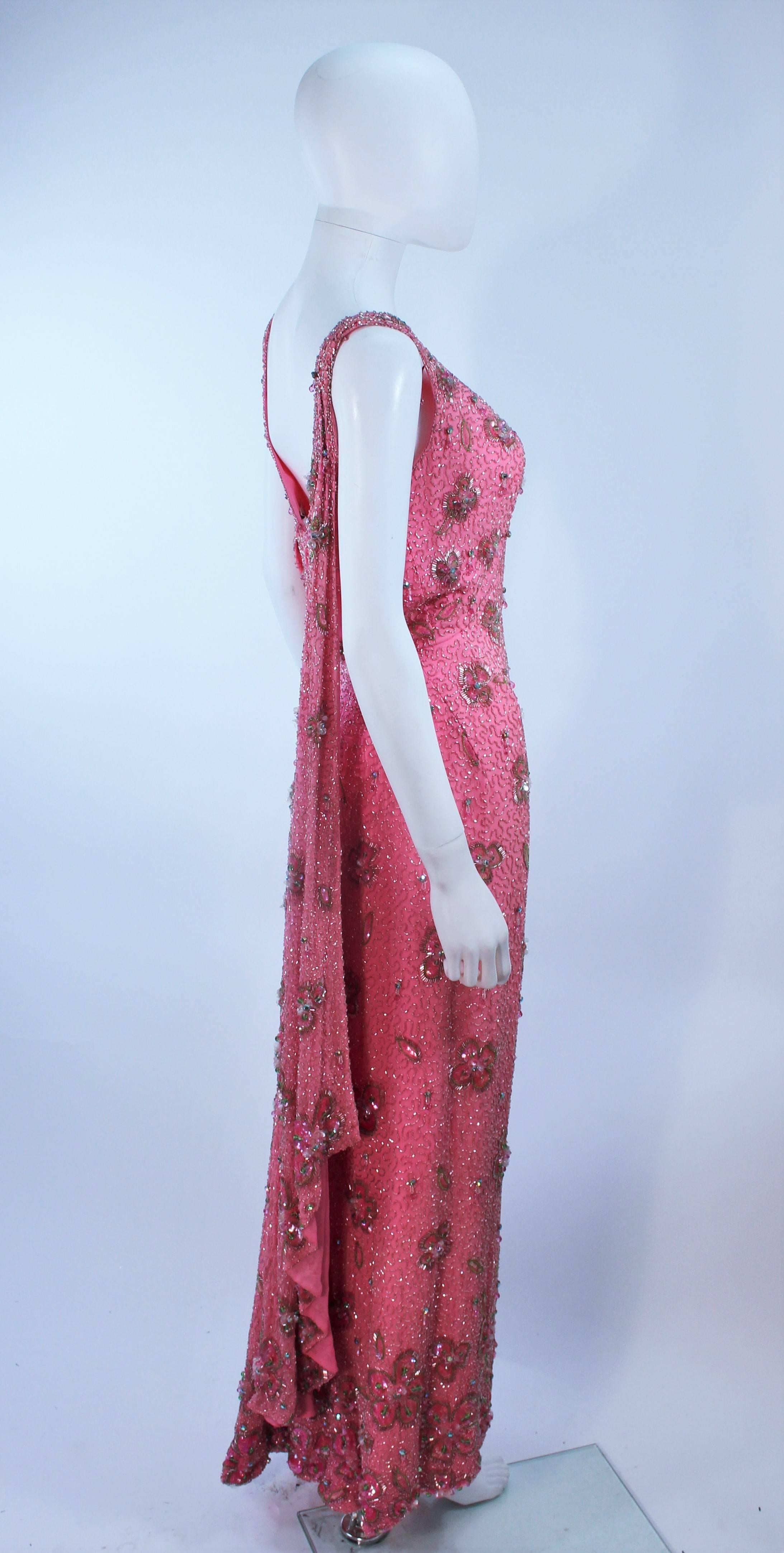 MAXWELL SHIEFF 1950's Pink Heavily Embellished Drape Gown Size 2 4  For Sale 2