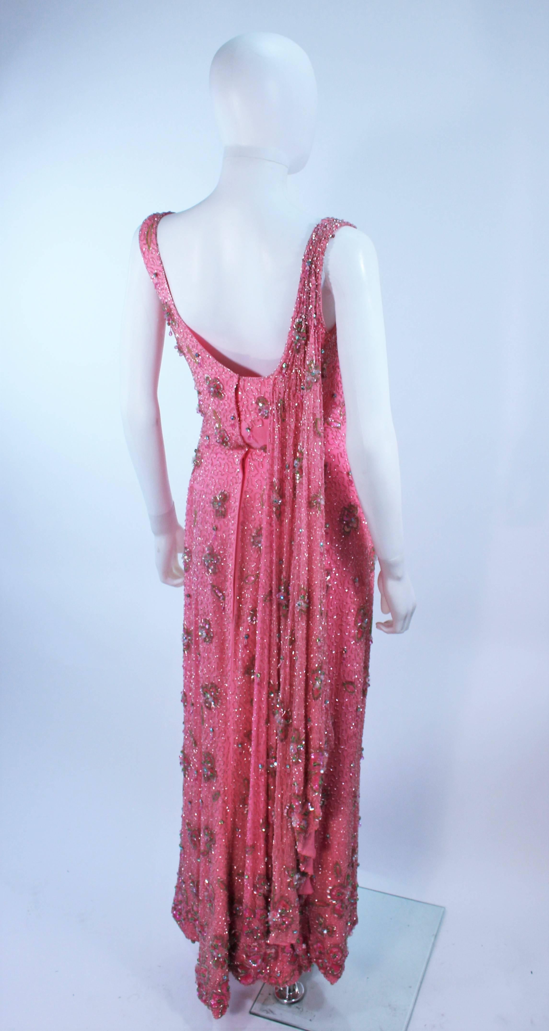 MAXWELL SHIEFF 1950's Pink Heavily Embellished Drape Gown Size 2 4  For Sale 3