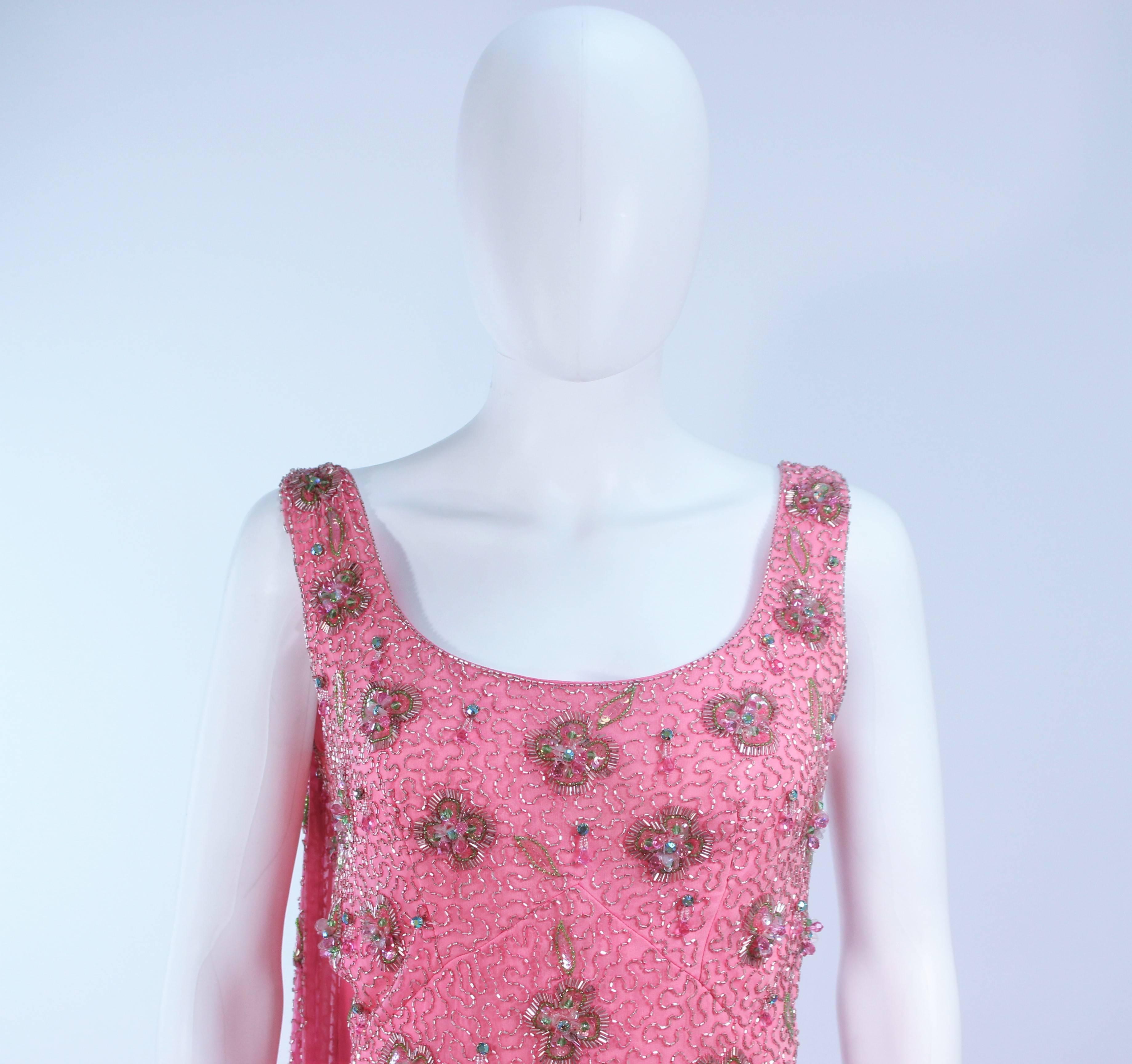 MAXWELL SHIEFF 1950's Pink Heavily Embellished Drape Gown Size 2 4  In Excellent Condition For Sale In Los Angeles, CA
