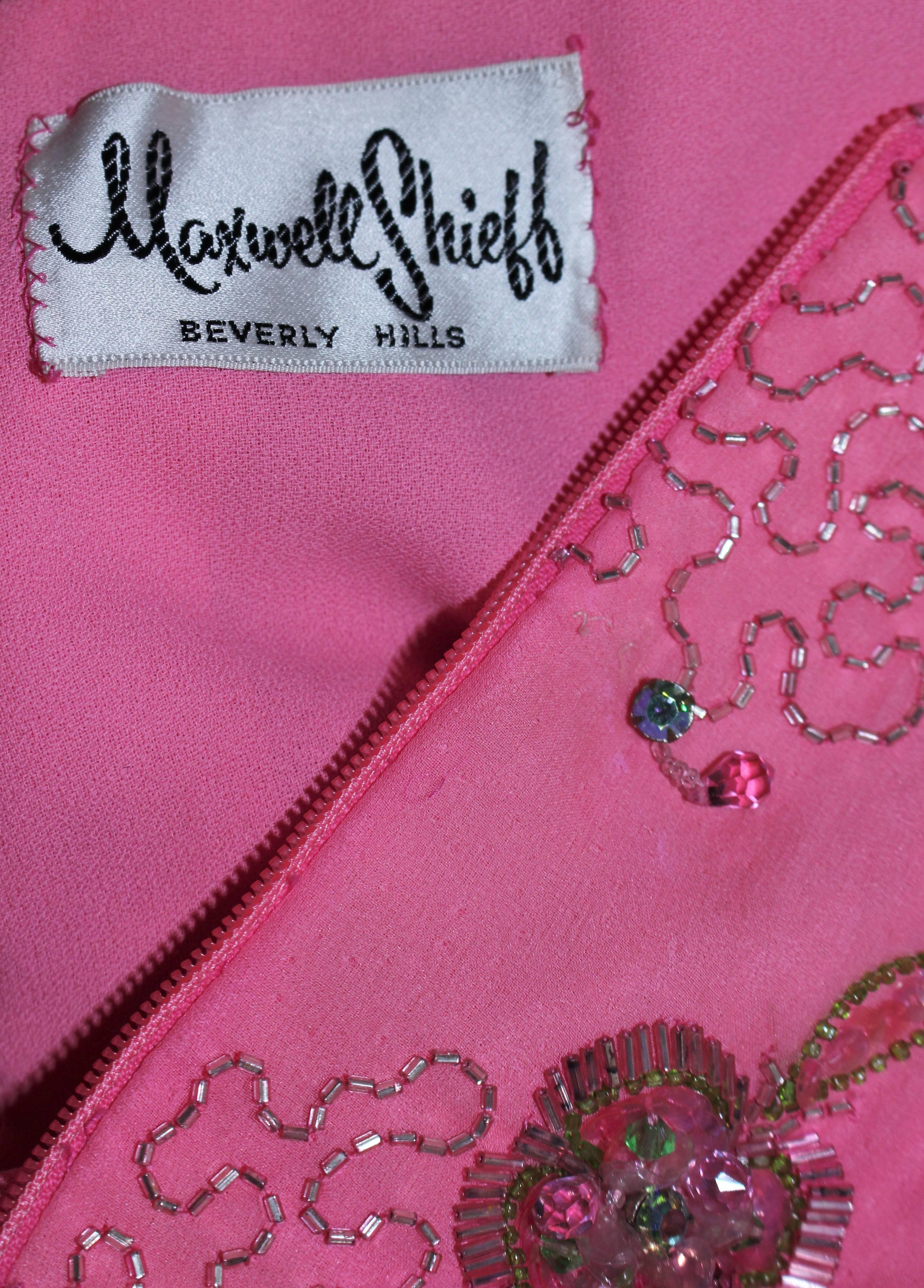 MAXWELL SHIEFF 1950's Pink Heavily Embellished Drape Gown Size 2 4  For Sale 6