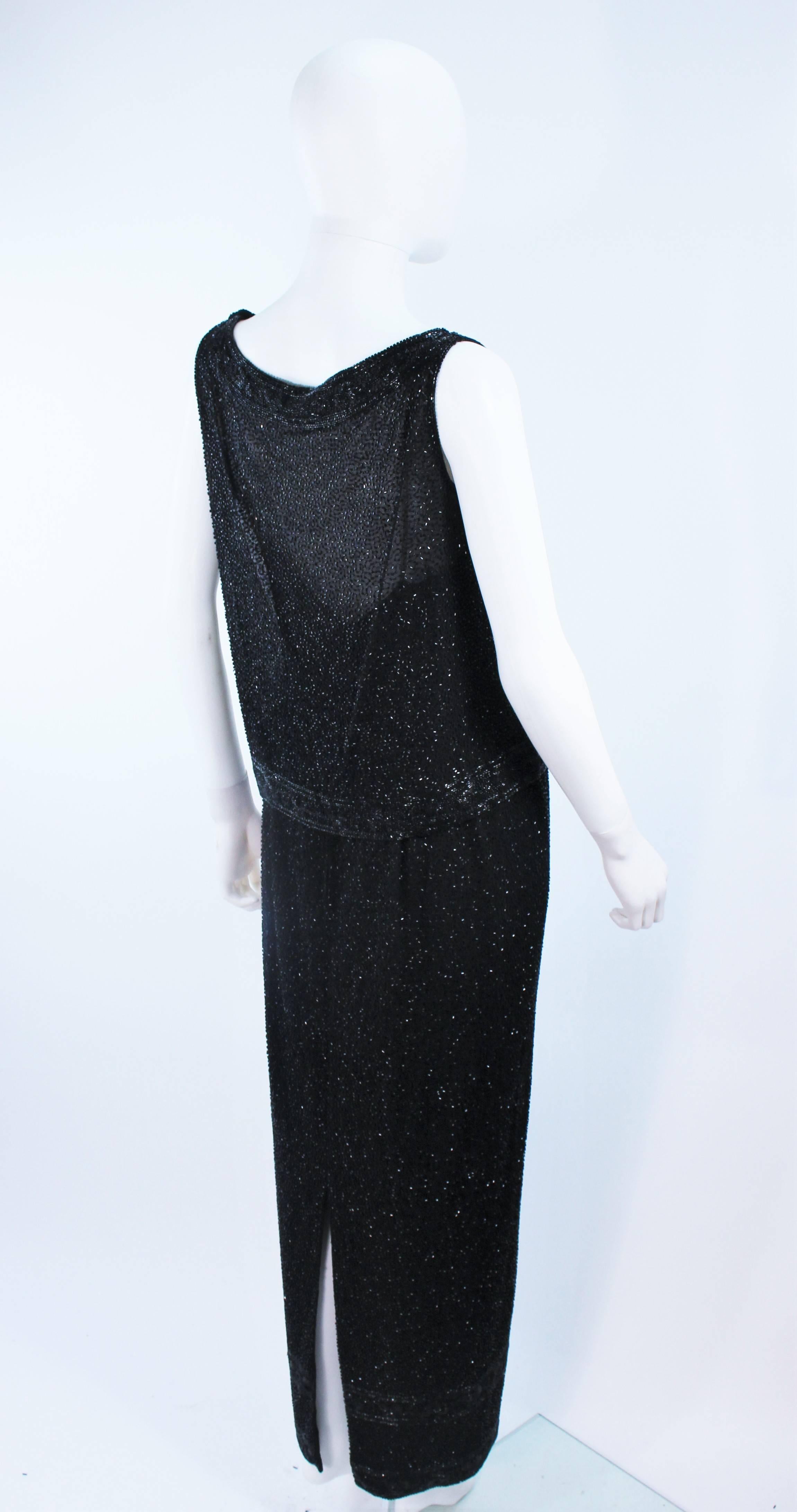 CEIL CHAPMAN Black Beaded Two Piece Evening Gown Size 4 6 For Sale 2