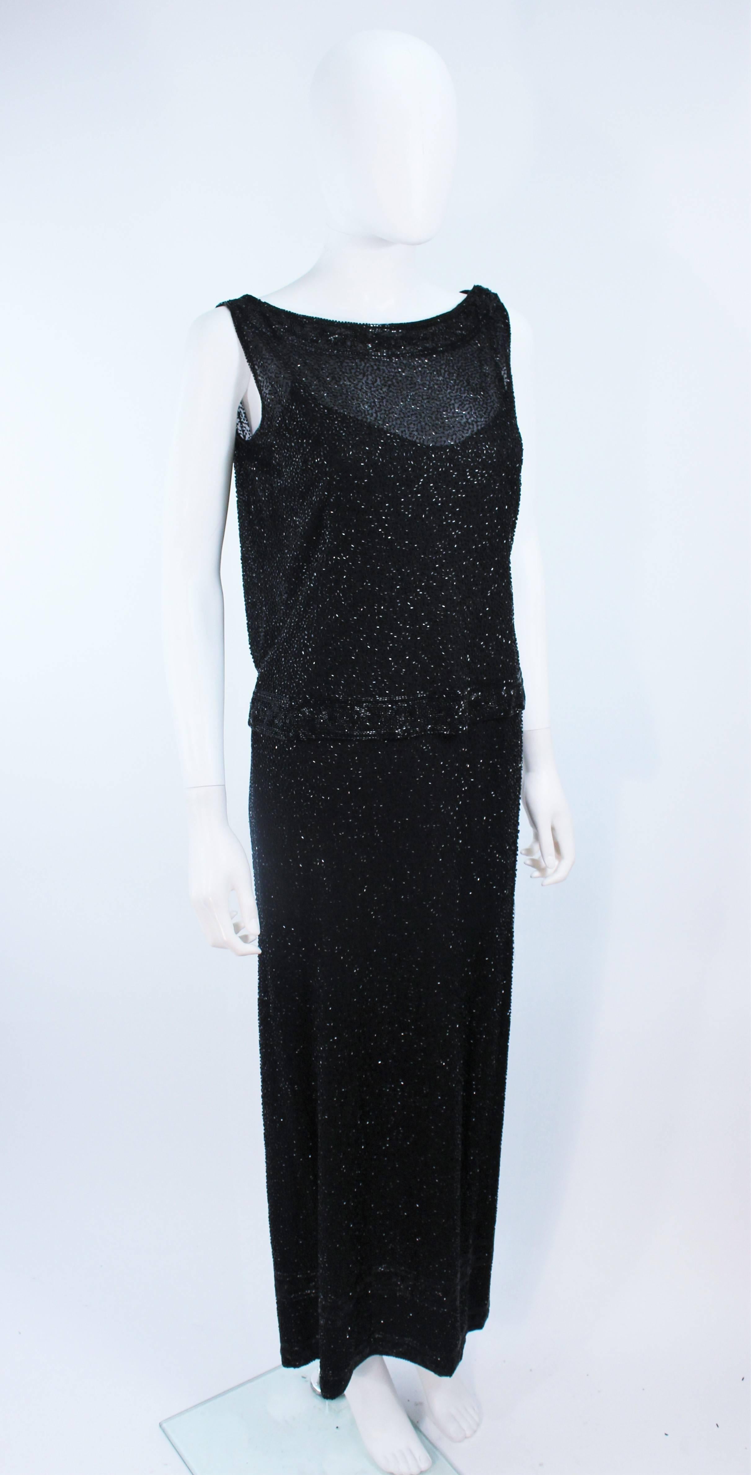CEIL CHAPMAN Black Beaded Two Piece Evening Gown Size 4 6 In Excellent Condition For Sale In Los Angeles, CA