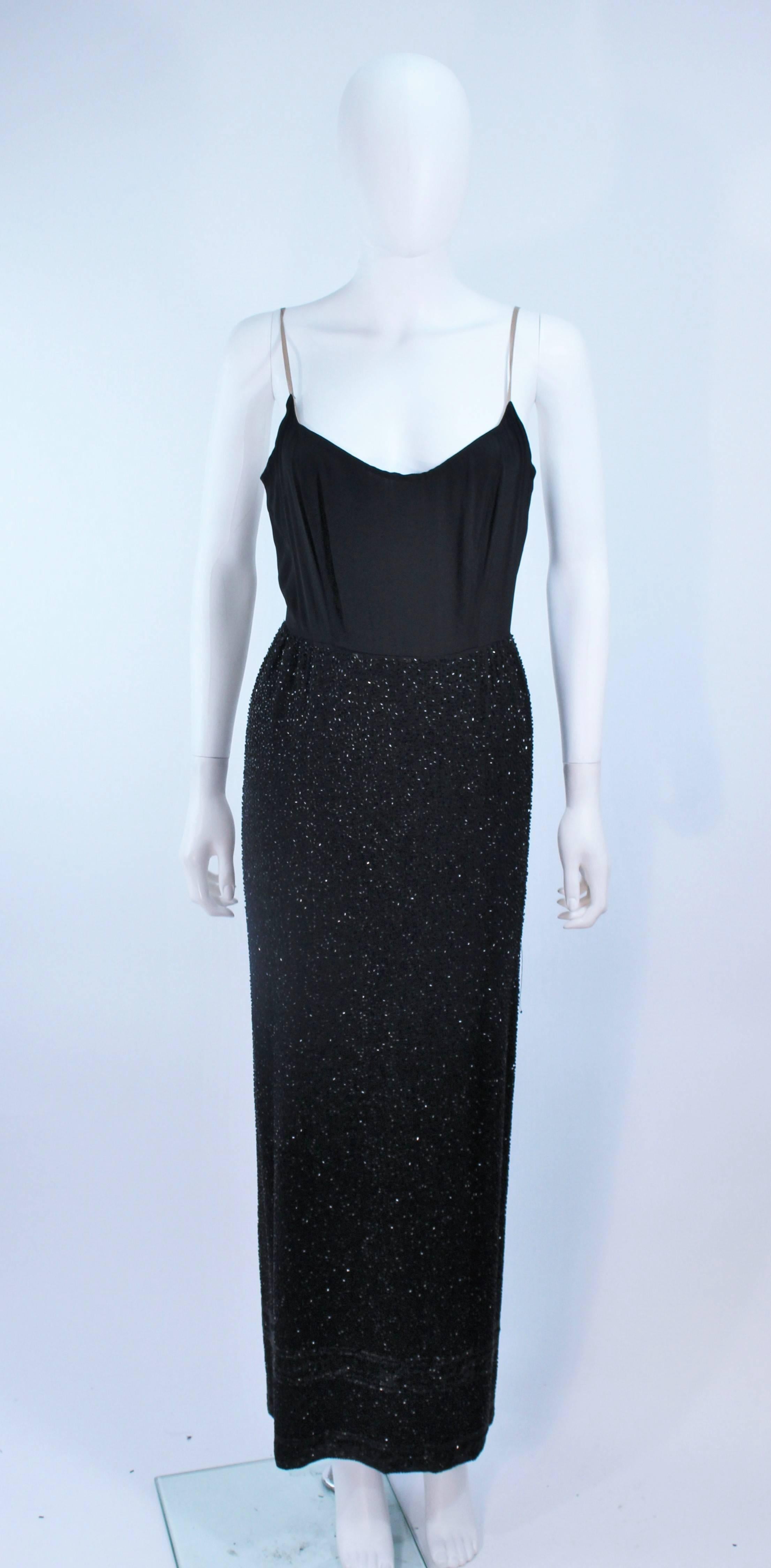 CEIL CHAPMAN Vestido de noche negro de dos piezas con cuentas Talla 4 6 en venta 4