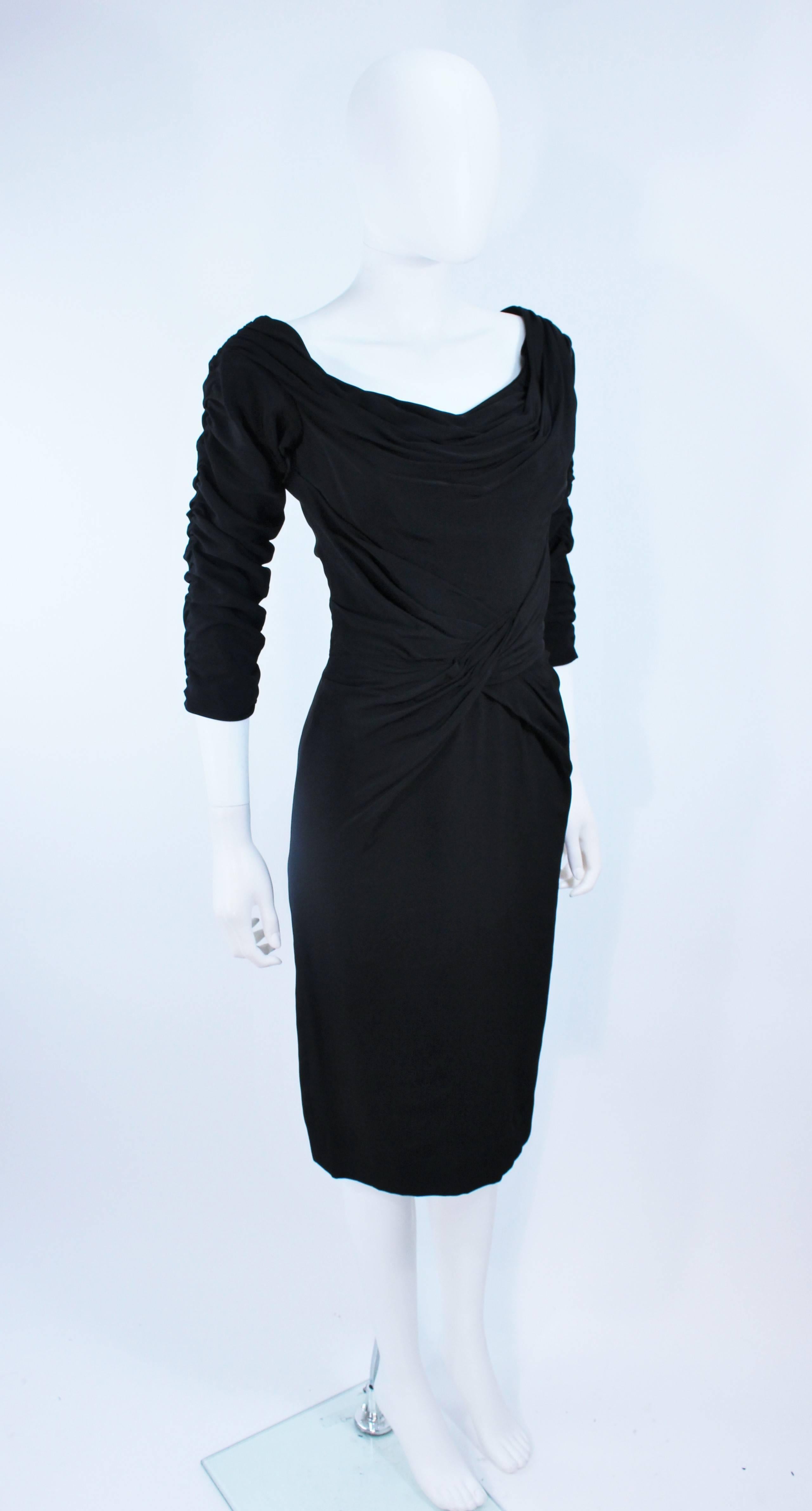 CEIL CHAPMAN Black Gathered Cocktail Dress Size 4 6  In Excellent Condition For Sale In Los Angeles, CA