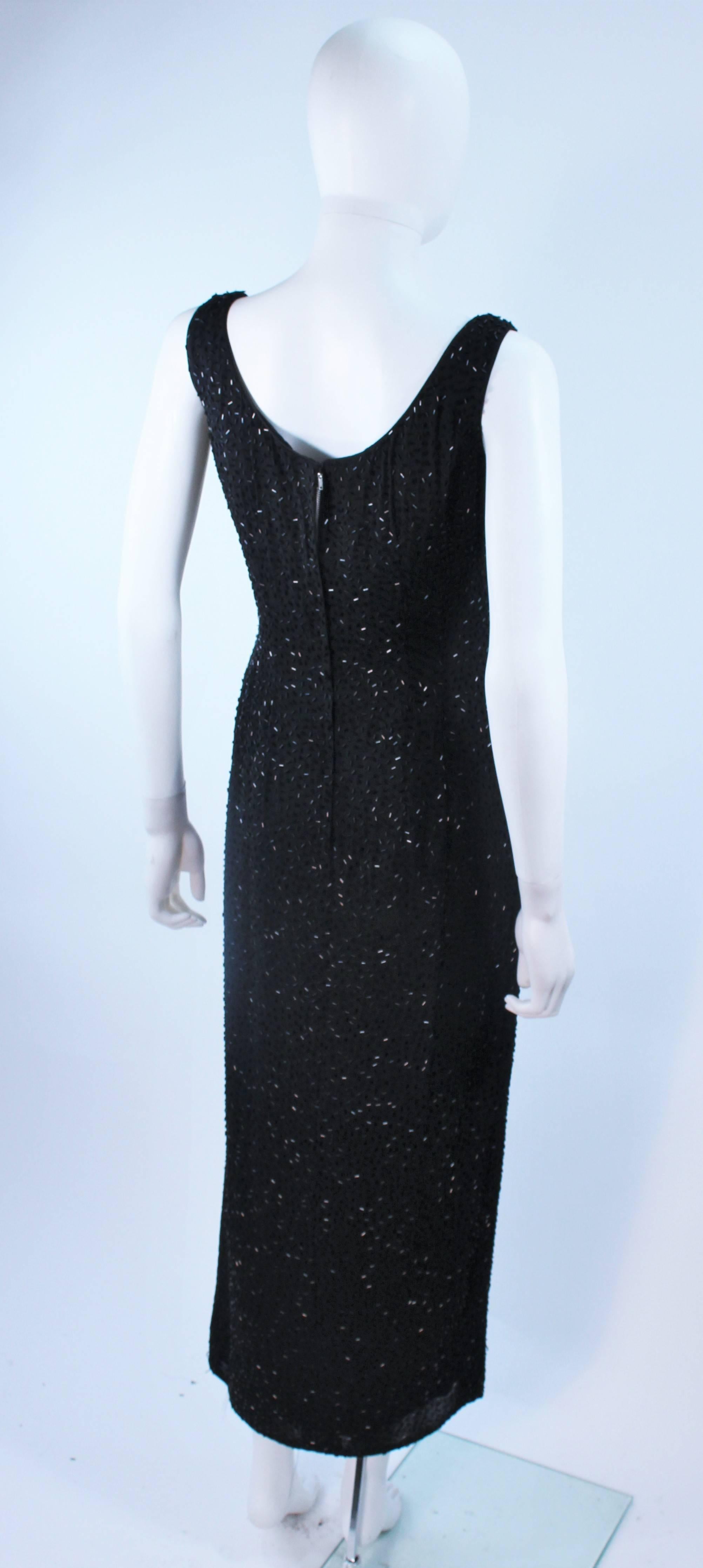 PIARA 1960's Black Beaded Crepe Gown Size 8 For Sale 4