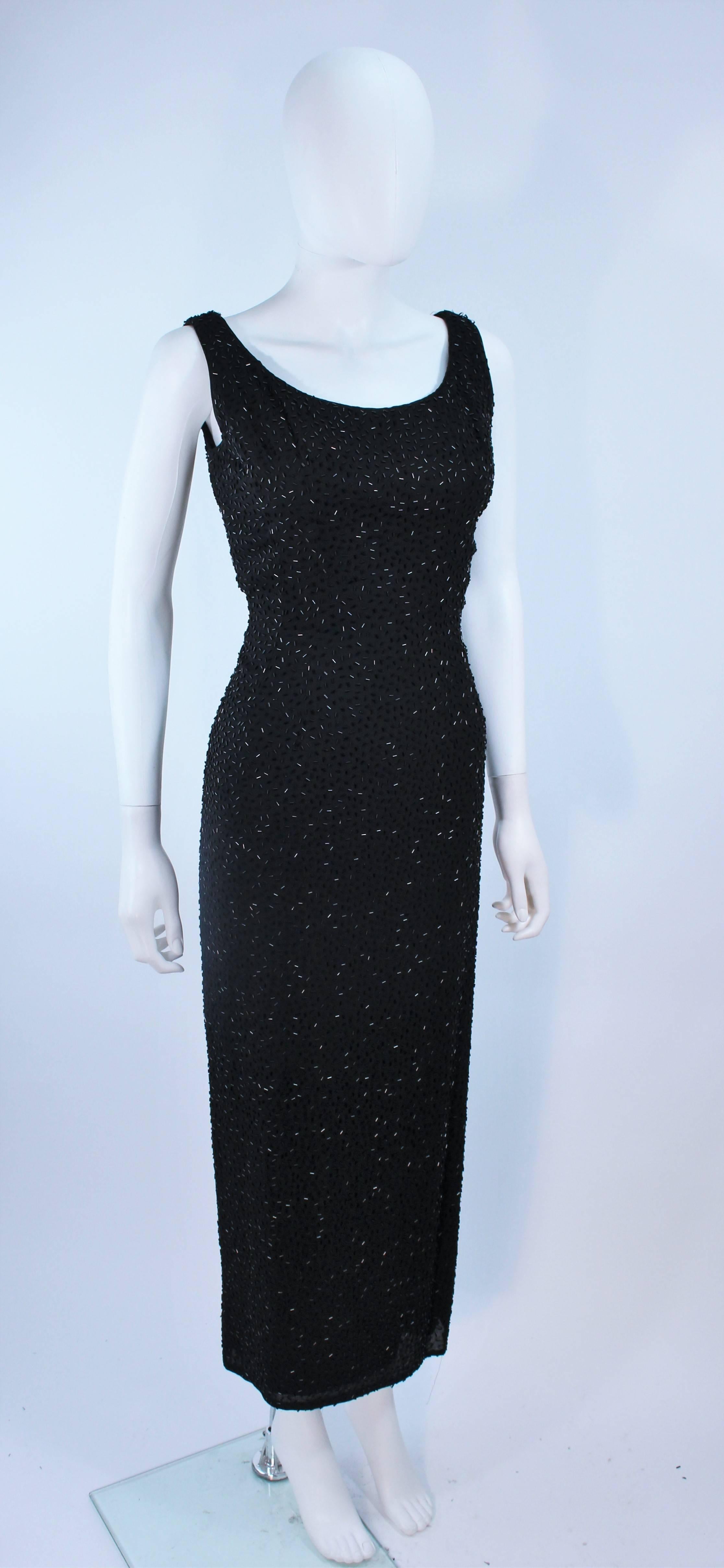 PIARA 1960's Black Beaded Crepe Gown Size 8 For Sale 1