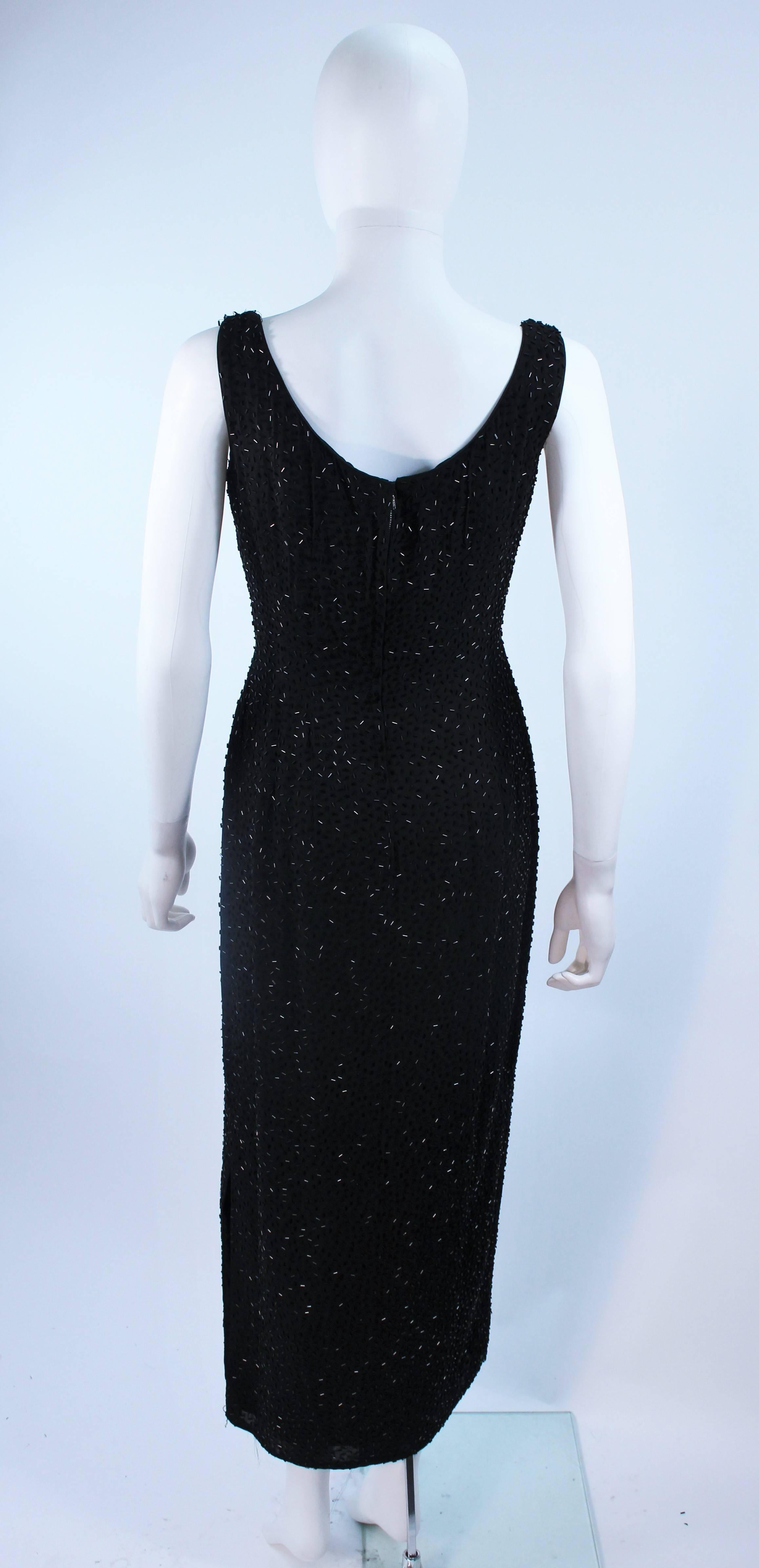 PIARA 1960's Black Beaded Crepe Gown Size 8 For Sale 5