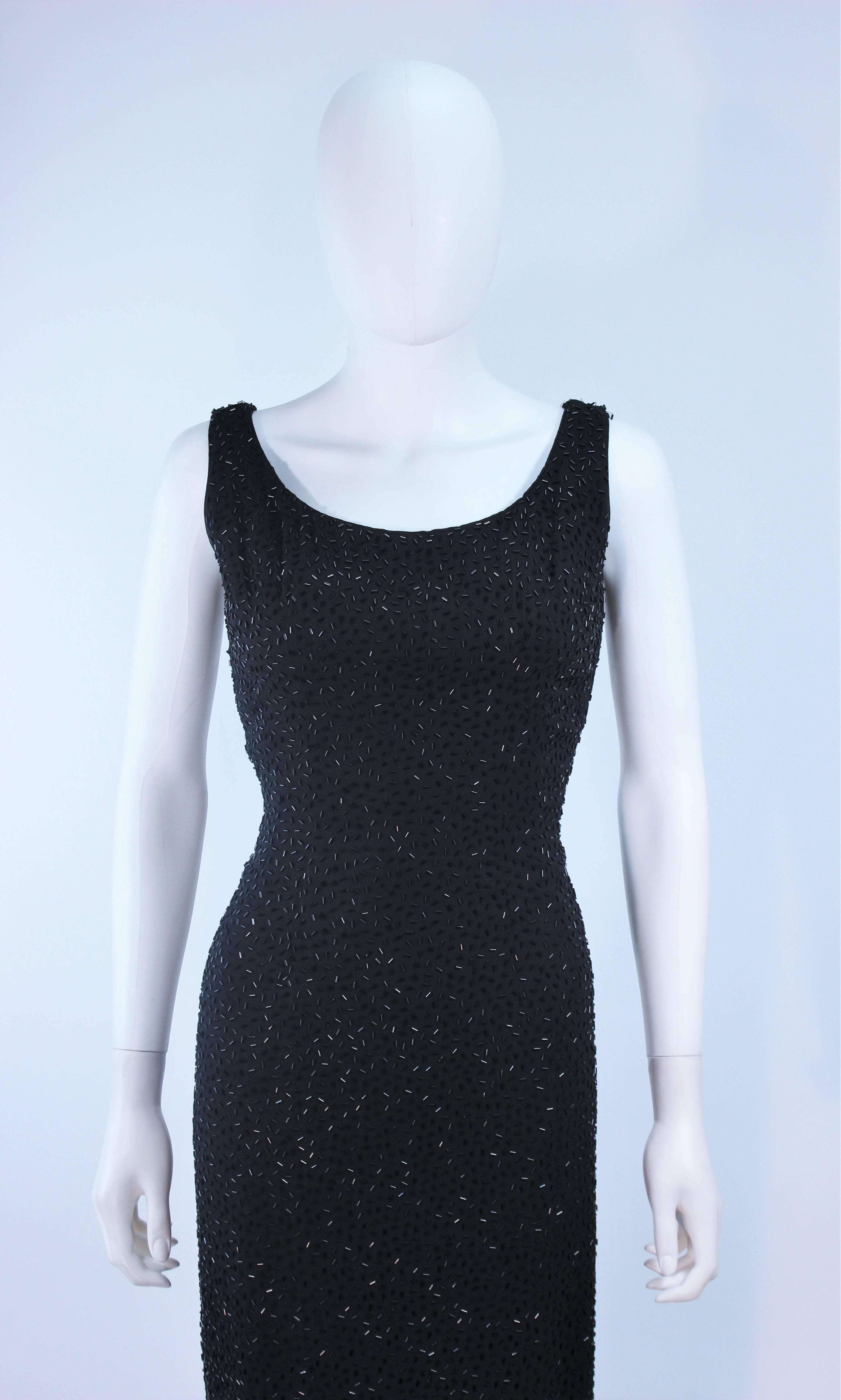PIARA 1960's Black Beaded Crepe Gown Size 8 In Excellent Condition For Sale In Los Angeles, CA