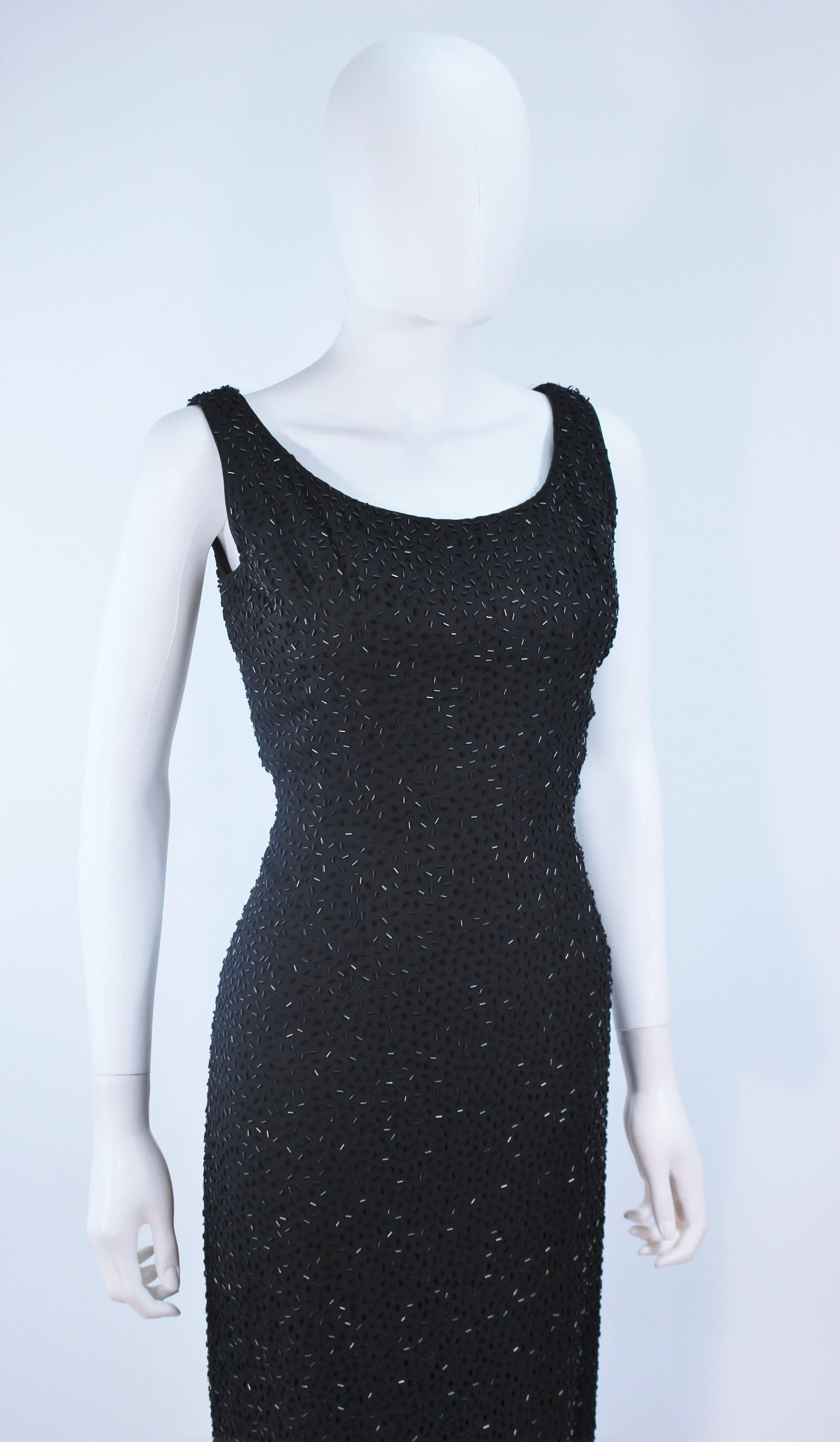PIARA 1960's Black Beaded Crepe Gown Size 8 For Sale 2