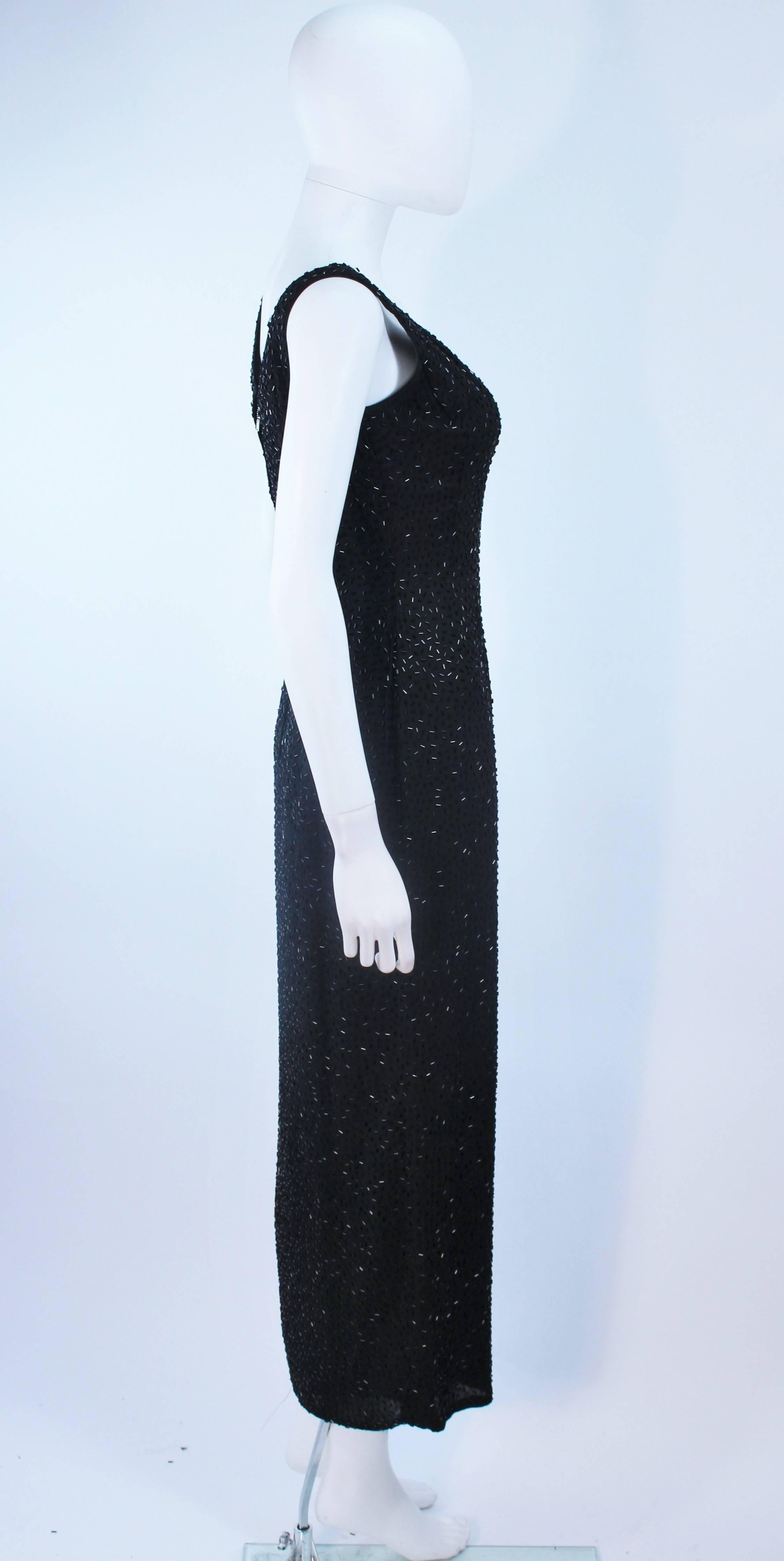 PIARA 1960's Black Beaded Crepe Gown Size 8 For Sale 3