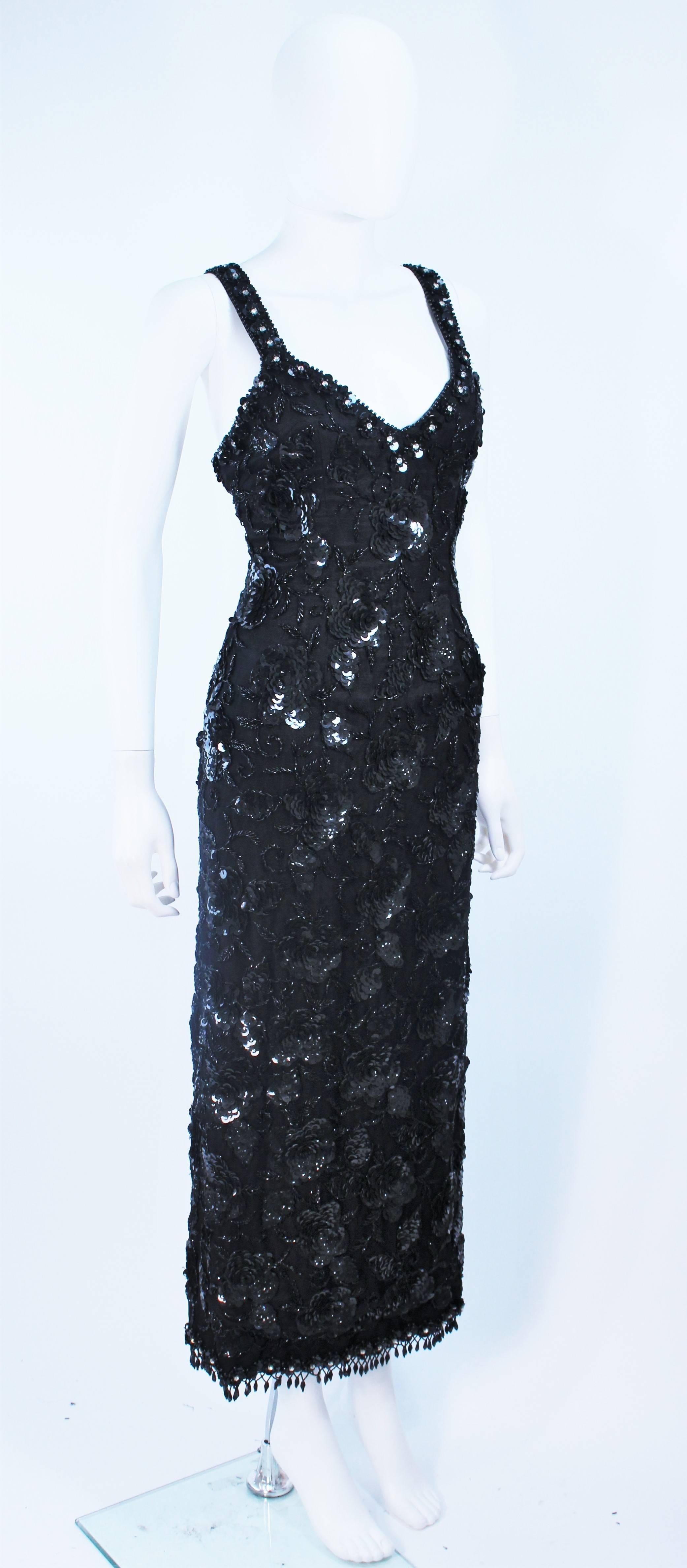 Vintage 1950's Black Floral Beaded Gown Size 8 For Sale 1