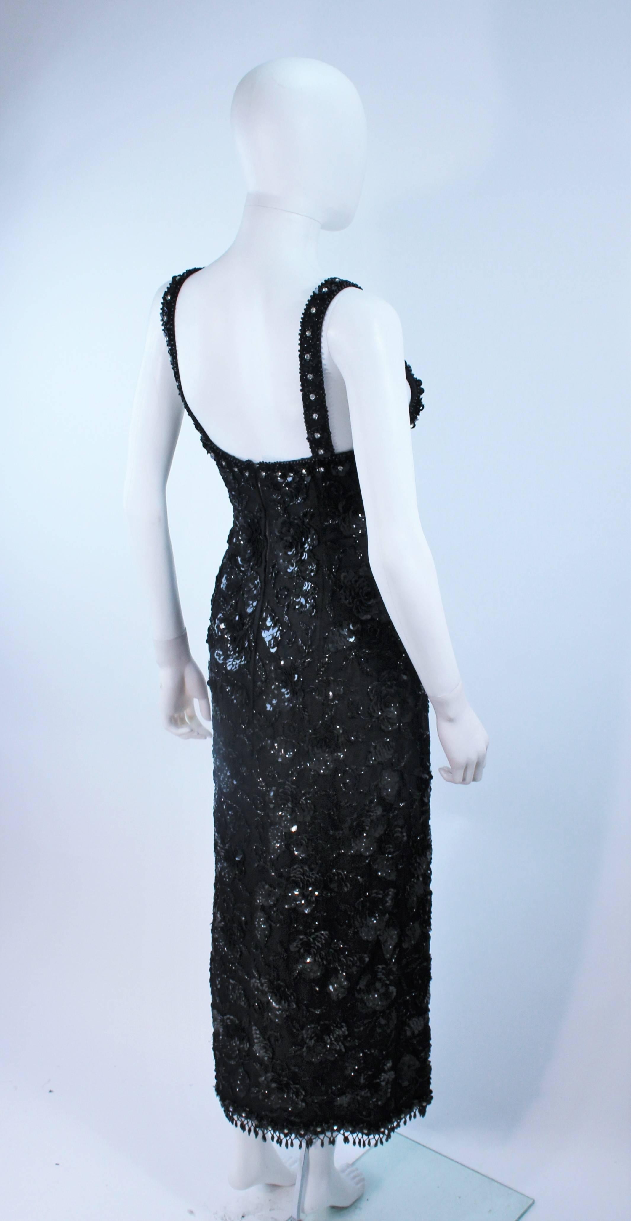 Vintage 1950er Schwarzes florales perlenbesetztes Kleid Größe 8 im Angebot 5