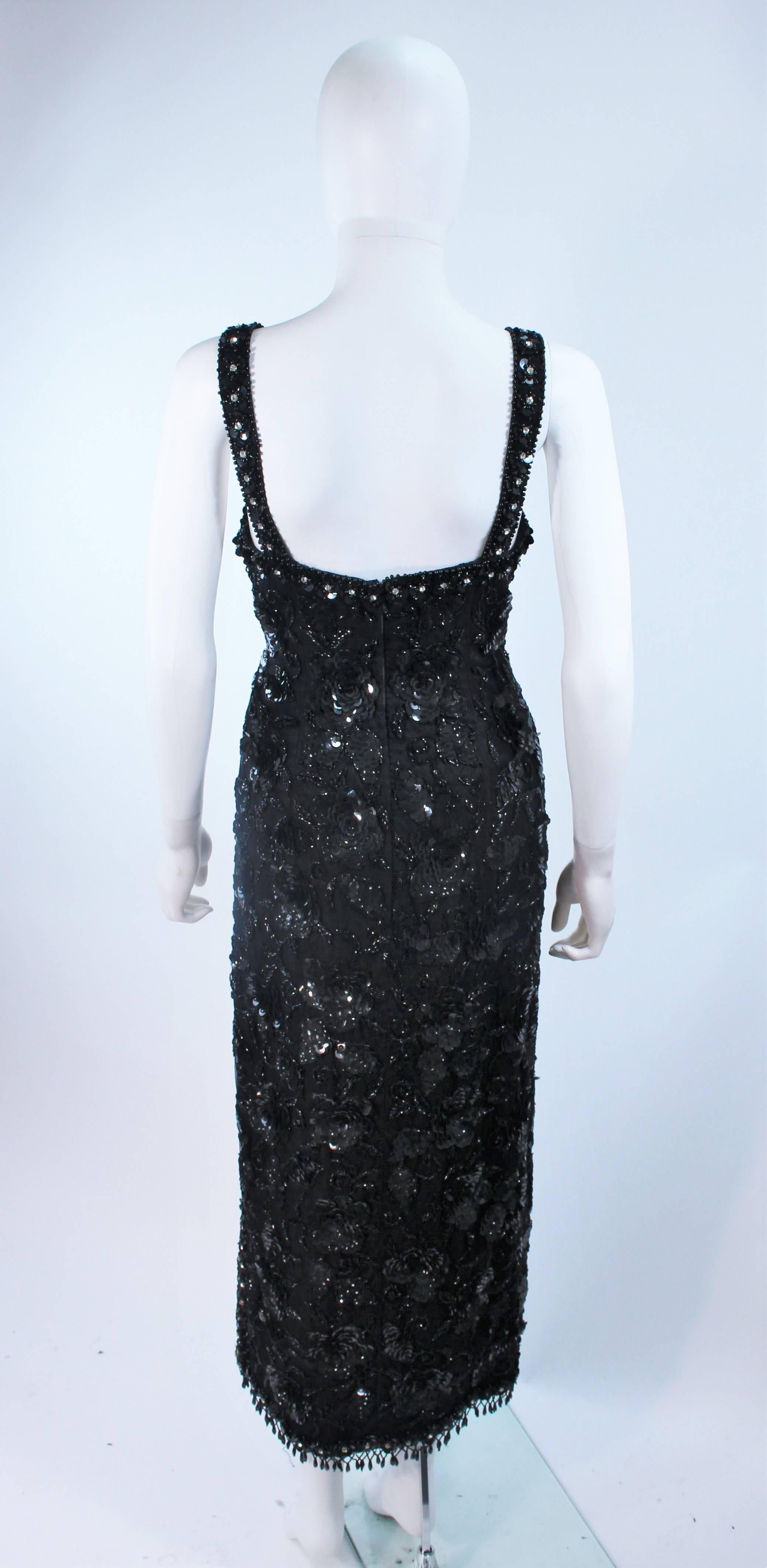 Vintage 1950's Black Floral Beaded Gown Size 8 For Sale 6