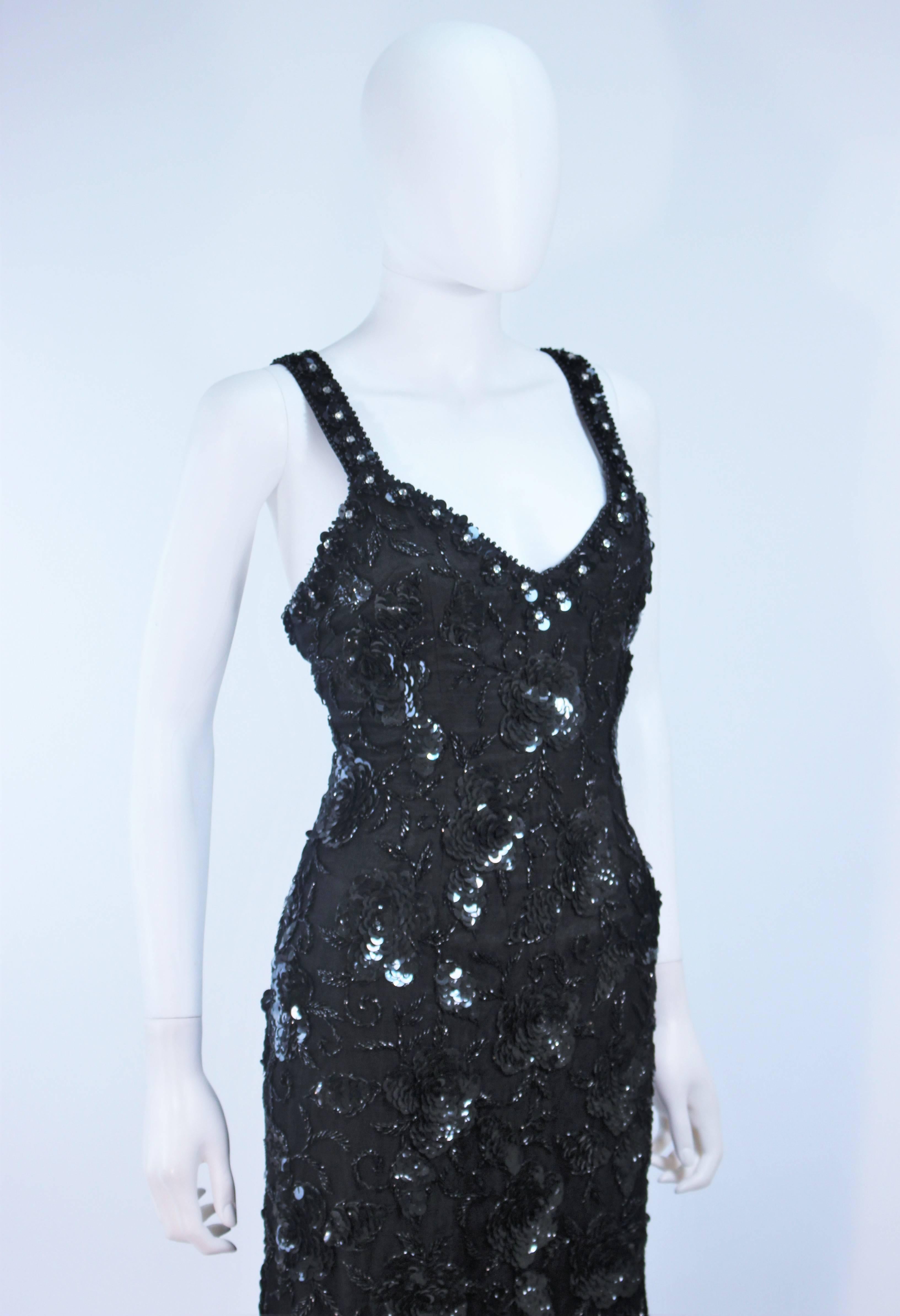 Vintage 1950's Black Floral Beaded Gown Size 8 For Sale 2
