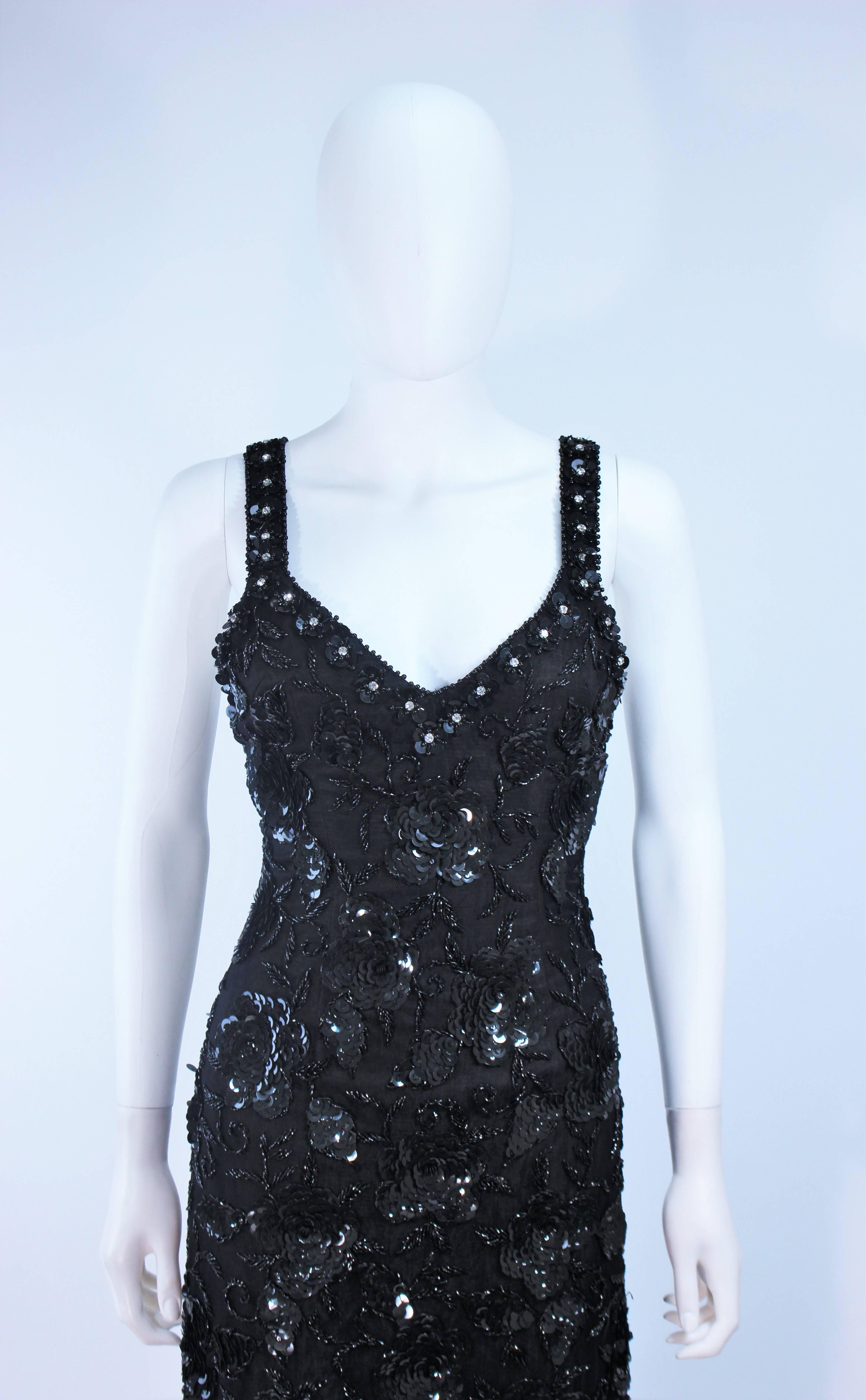 Vintage 1950's Black Floral Beaded Gown Size 8 In Excellent Condition For Sale In Los Angeles, CA