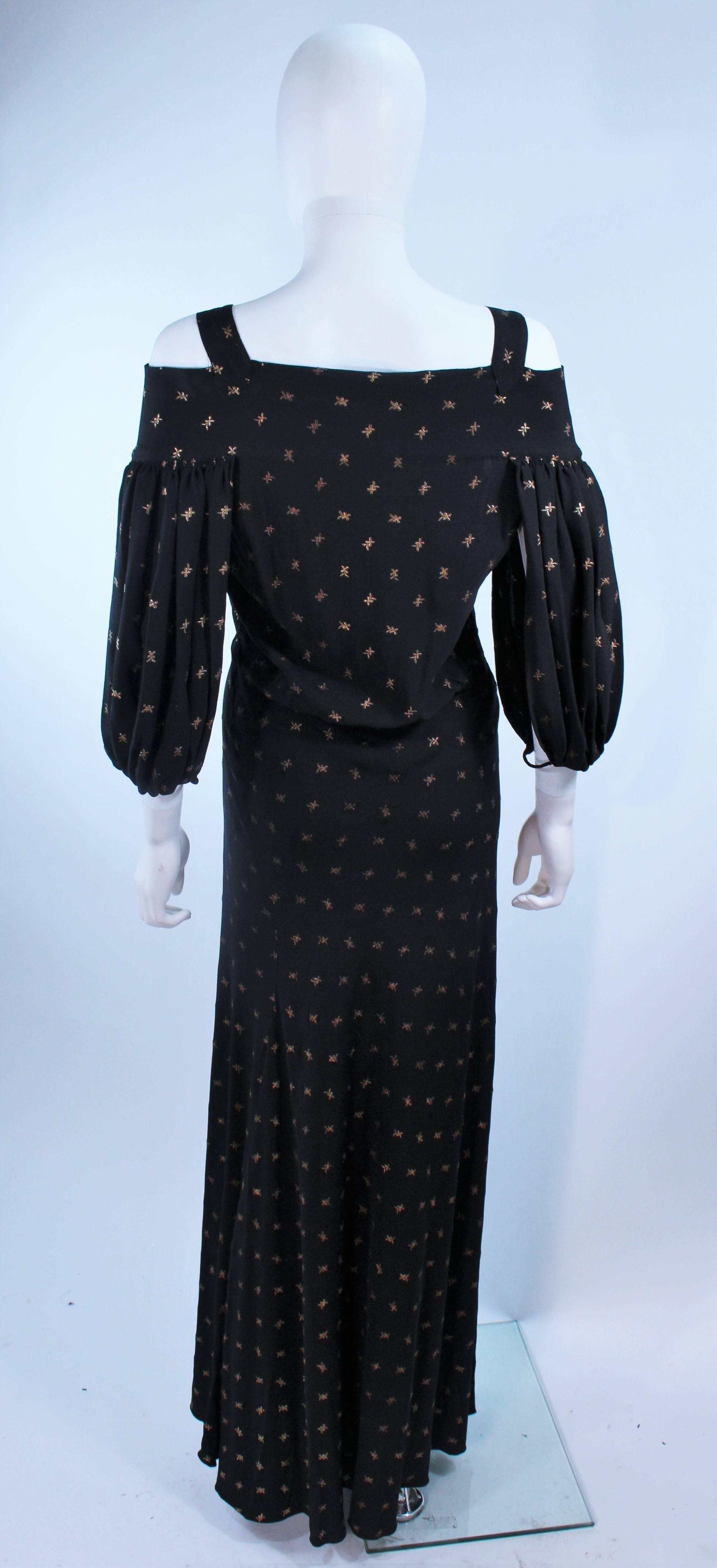 Vintage 1930's Black and Gold Rayon Gown with Tie Front Size 6 For Sale 4
