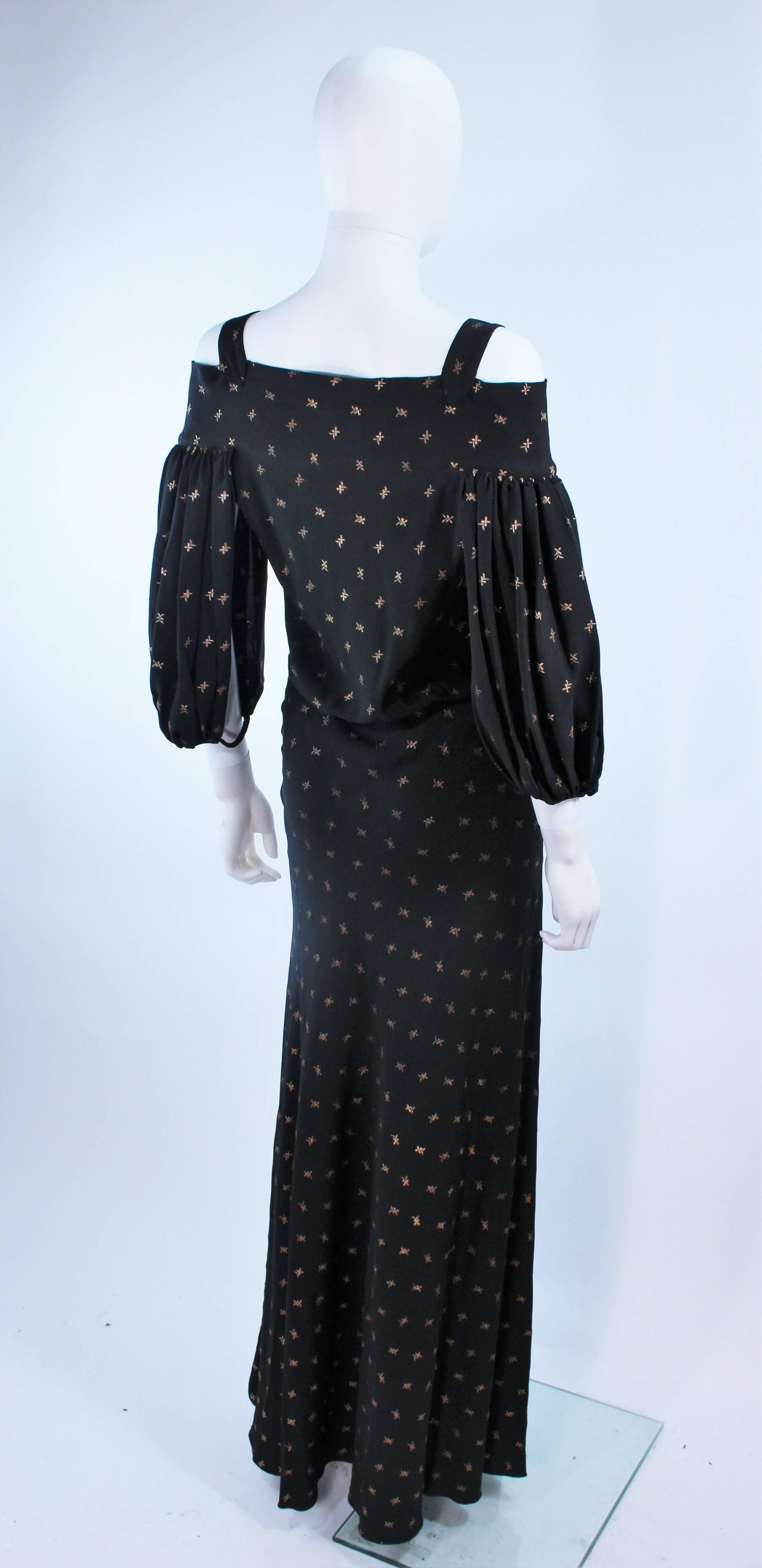 Vintage 1930's Black and Gold Rayon Gown with Tie Front Size 6 For Sale 3