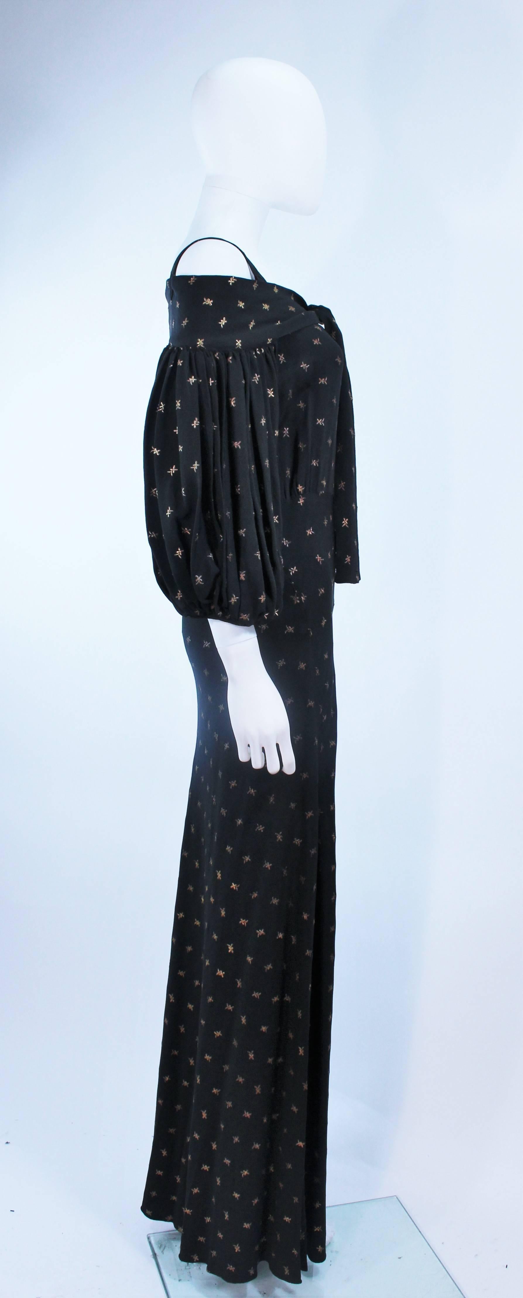 Vintage 1930's Black and Gold Rayon Gown with Tie Front Size 6 For Sale 2