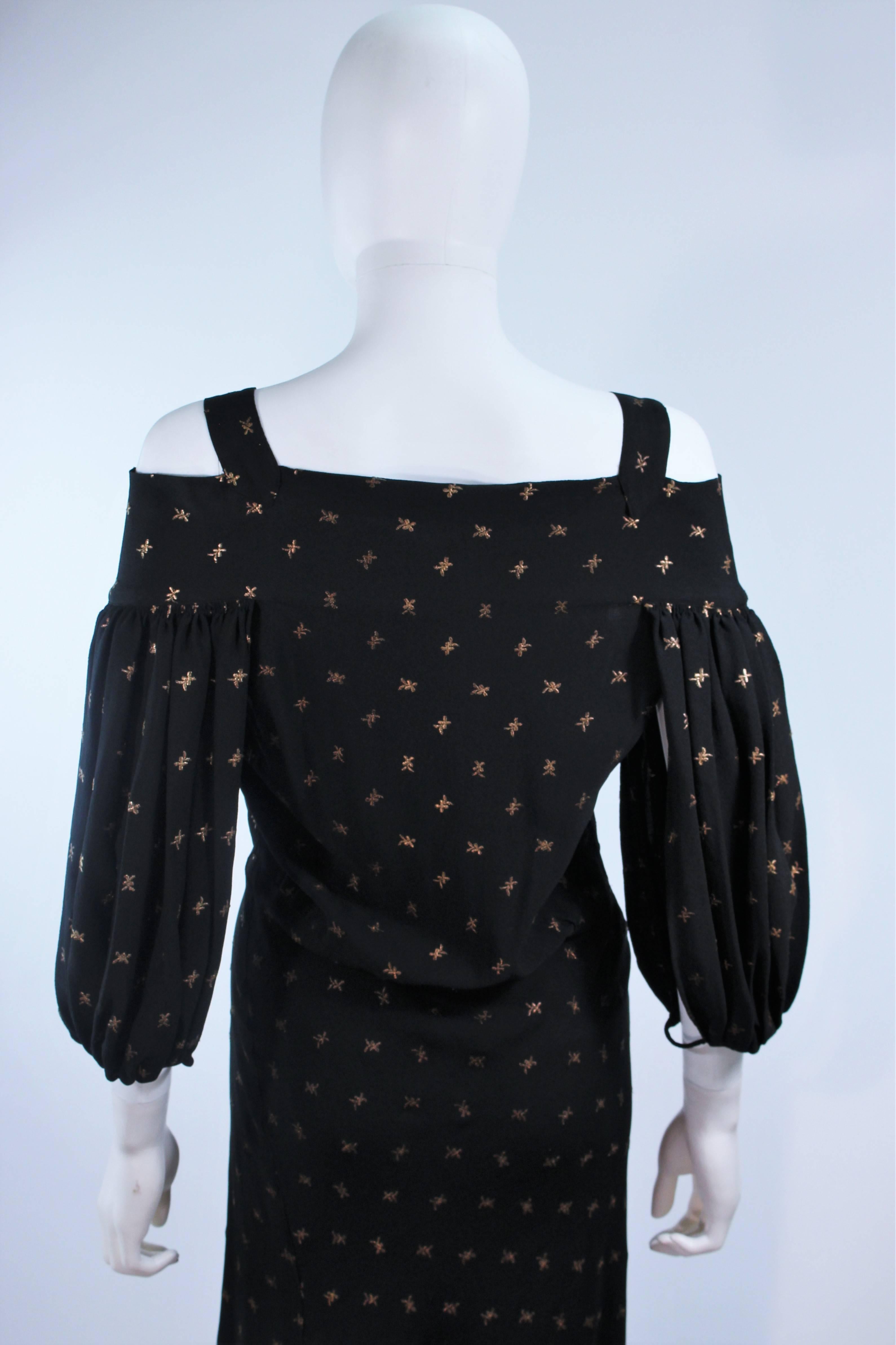 Vintage 1930's Black and Gold Rayon Gown with Tie Front Size 6 For Sale 5