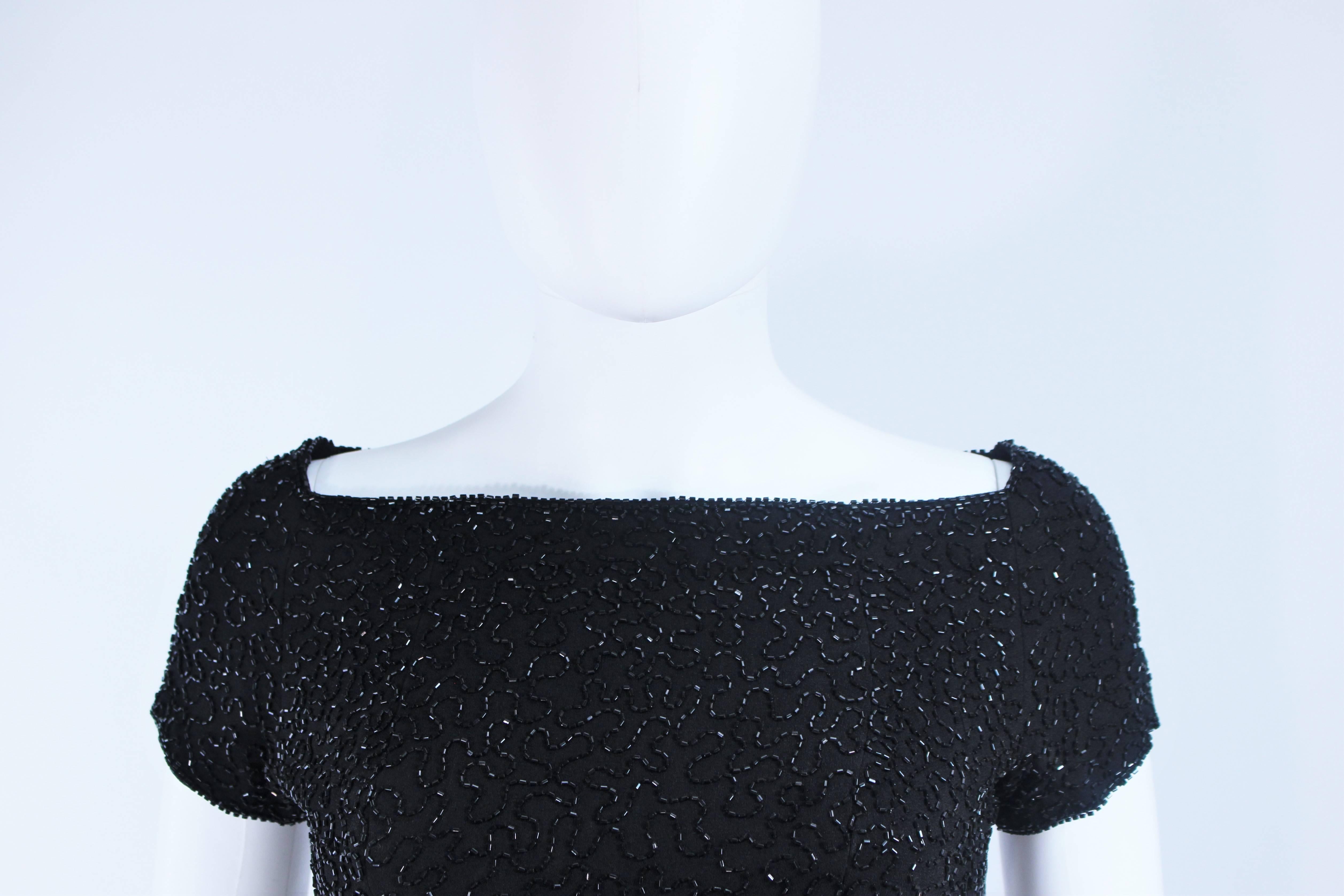 Women's CEIL CHAPMAN Black Beaded Cocktail Dress with Square Neckline Size 2 For Sale