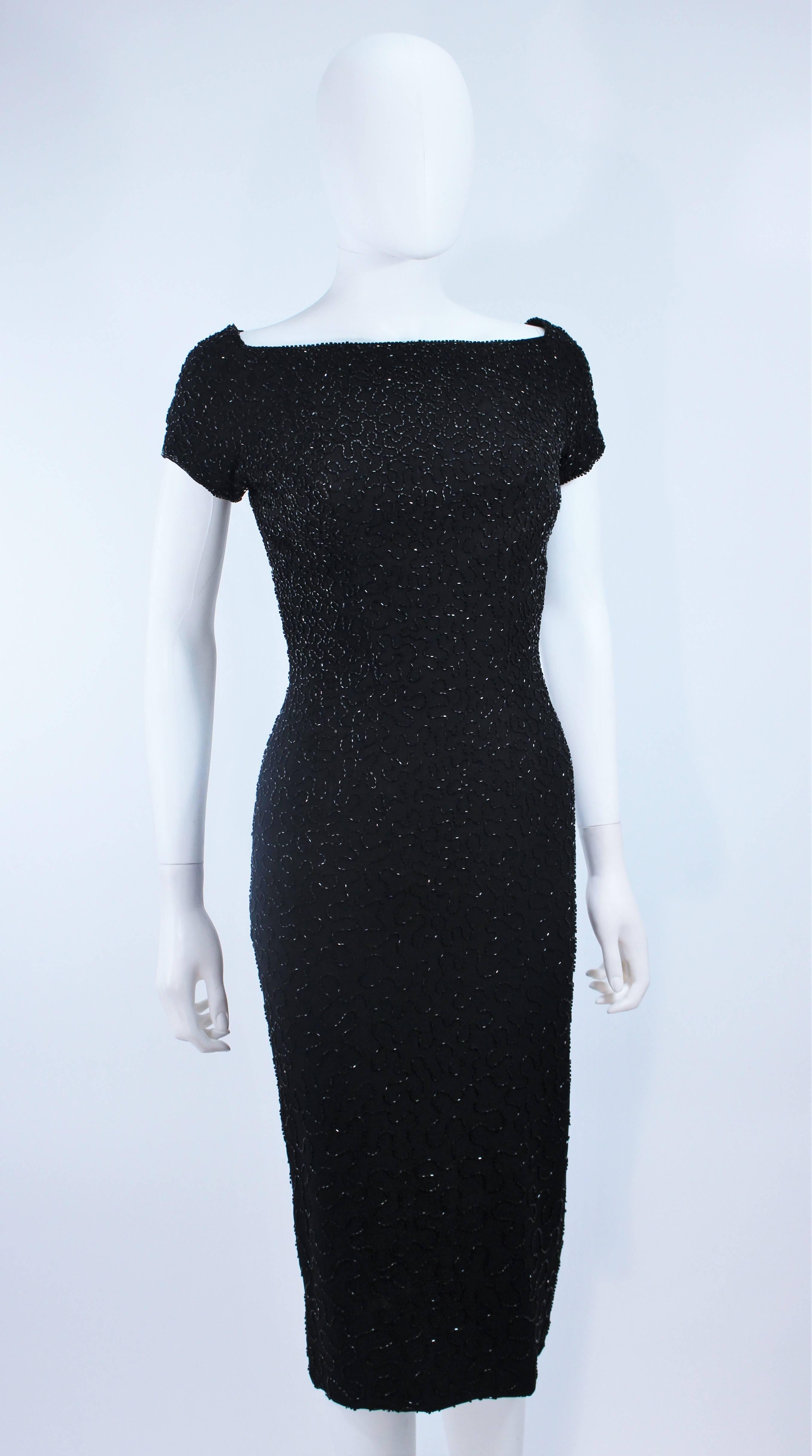 CEIL CHAPMAN Black Beaded Cocktail Dress with Square Neckline Size 2 For Sale 2