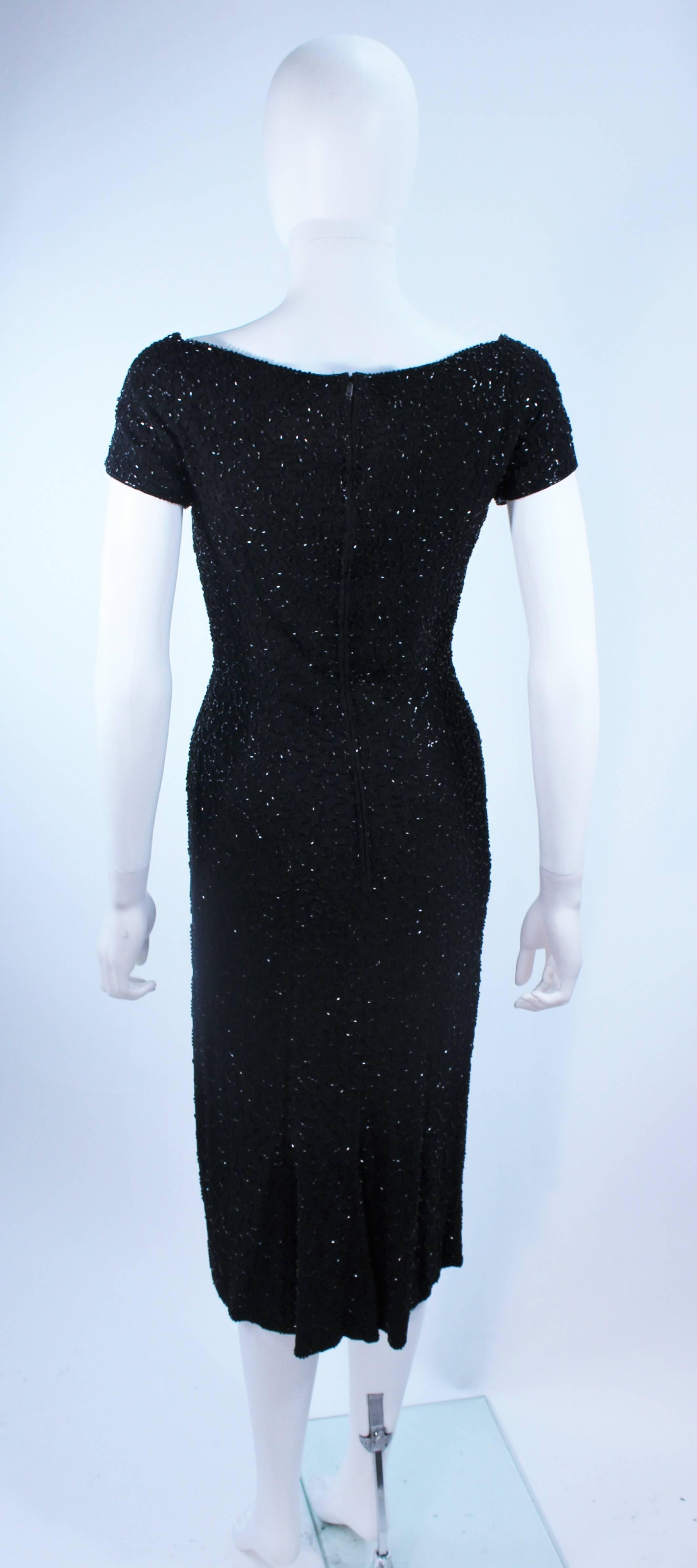 CEIL CHAPMAN Black Beaded Cocktail Dress with Square Neckline Size 2 For Sale 5
