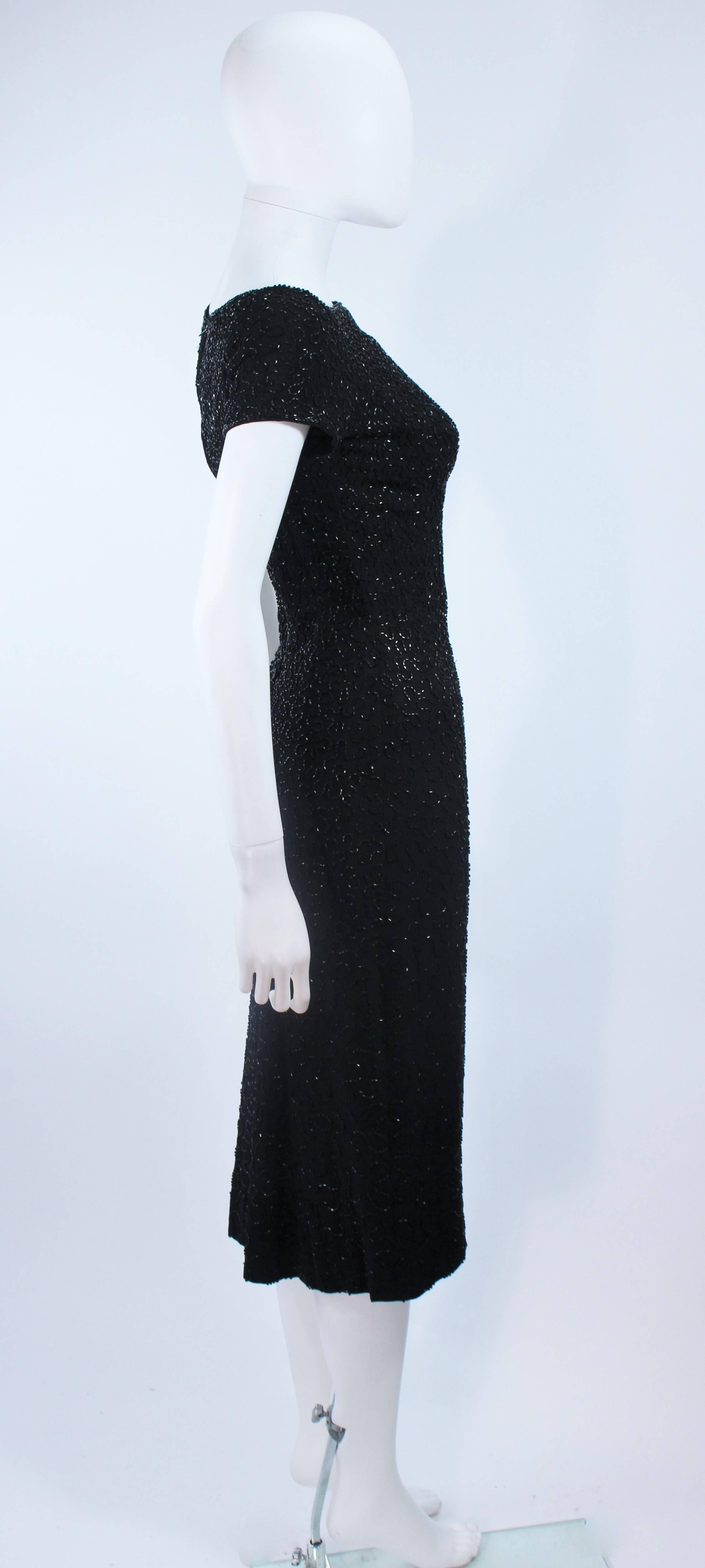 CEIL CHAPMAN Black Beaded Cocktail Dress with Square Neckline Size 2 For Sale 3
