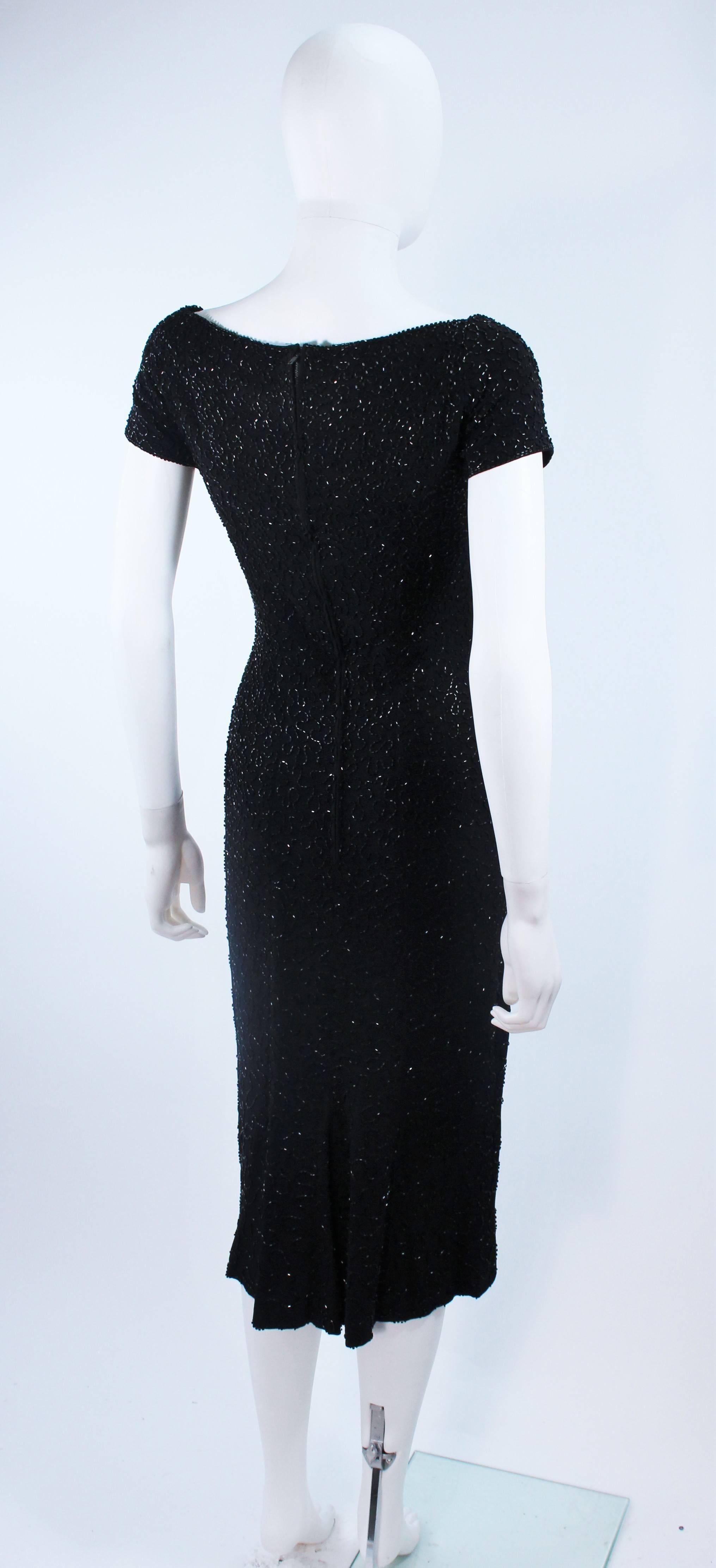 CEIL CHAPMAN Black Beaded Cocktail Dress with Square Neckline Size 2 For Sale 4