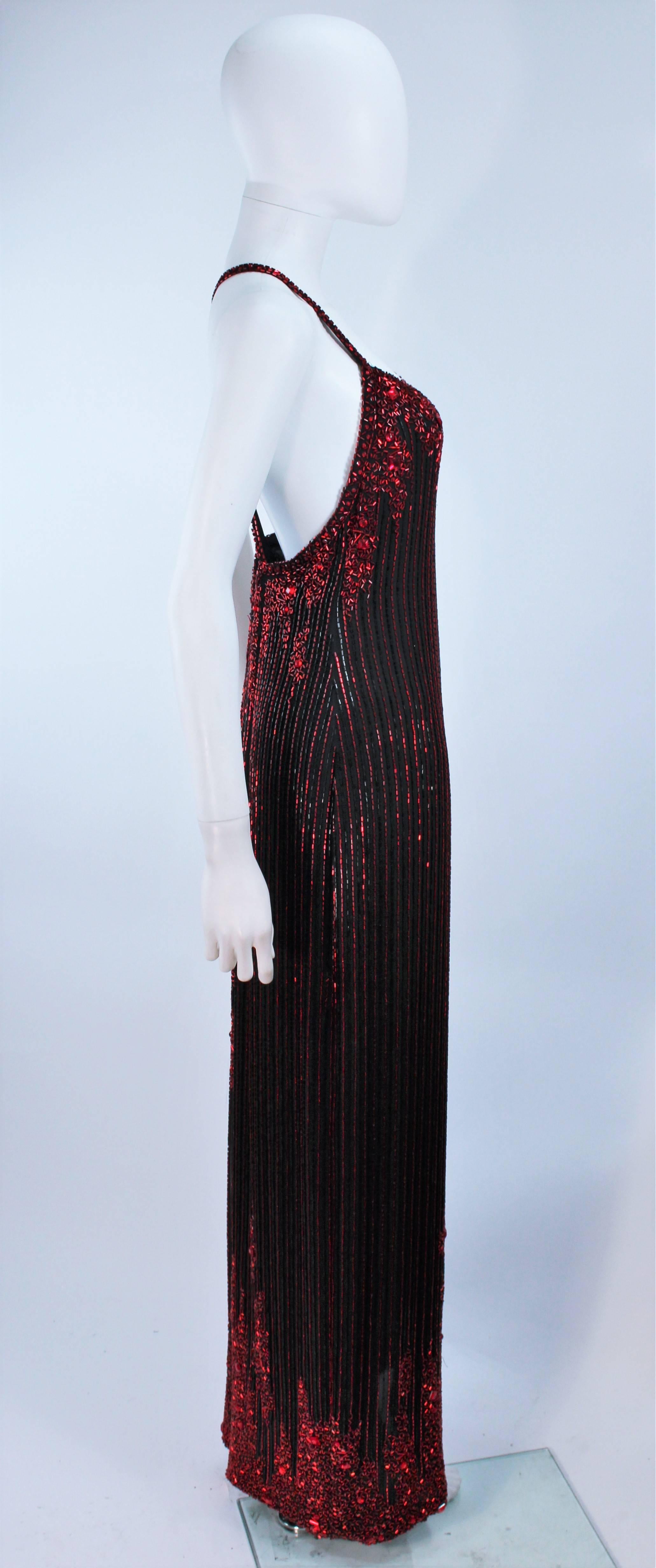 BOB MACKIE Red and Black Beaded Gown Size 8 For Sale 1