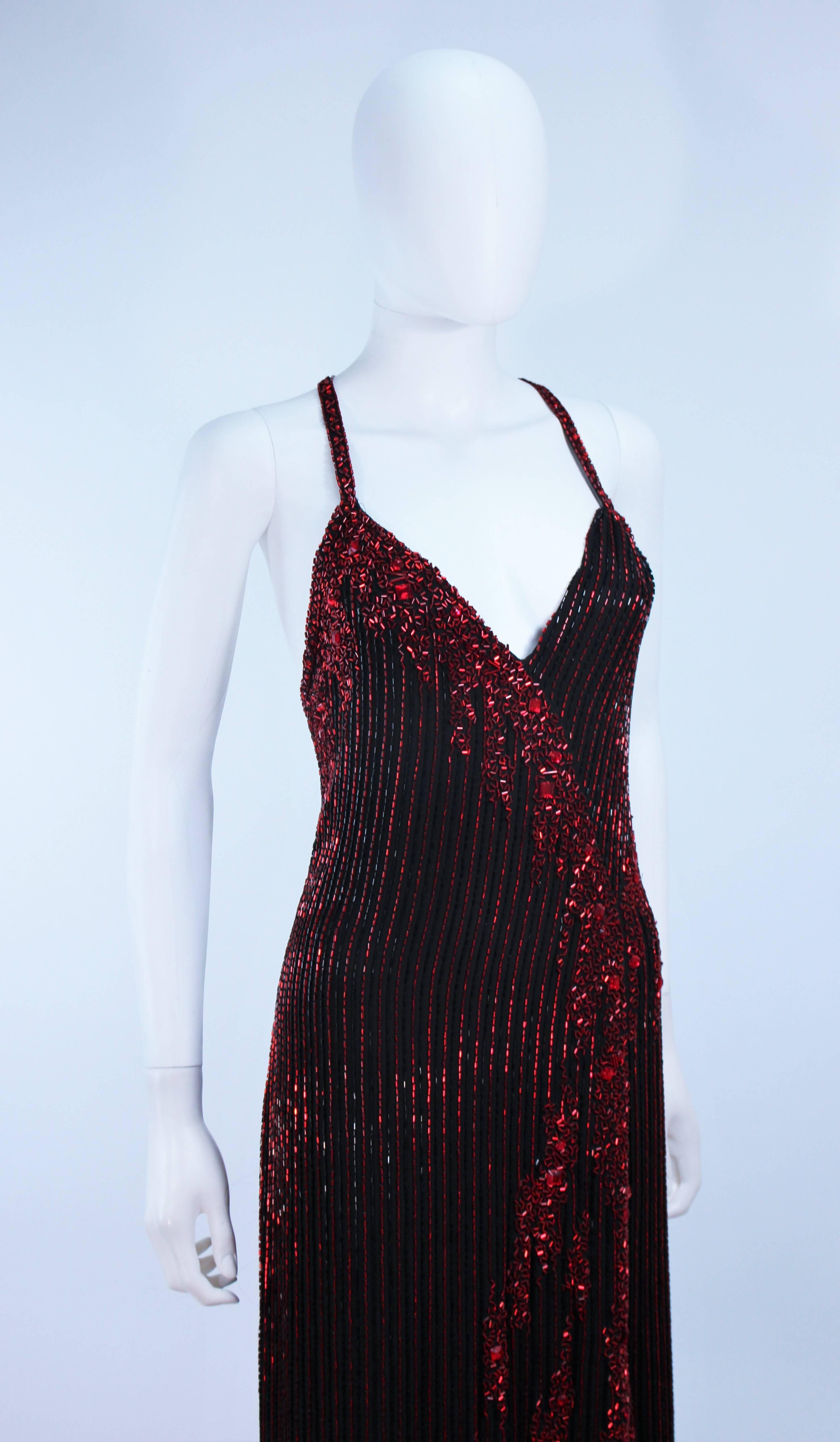 Women's BOB MACKIE Red and Black Beaded Gown Size 8 For Sale