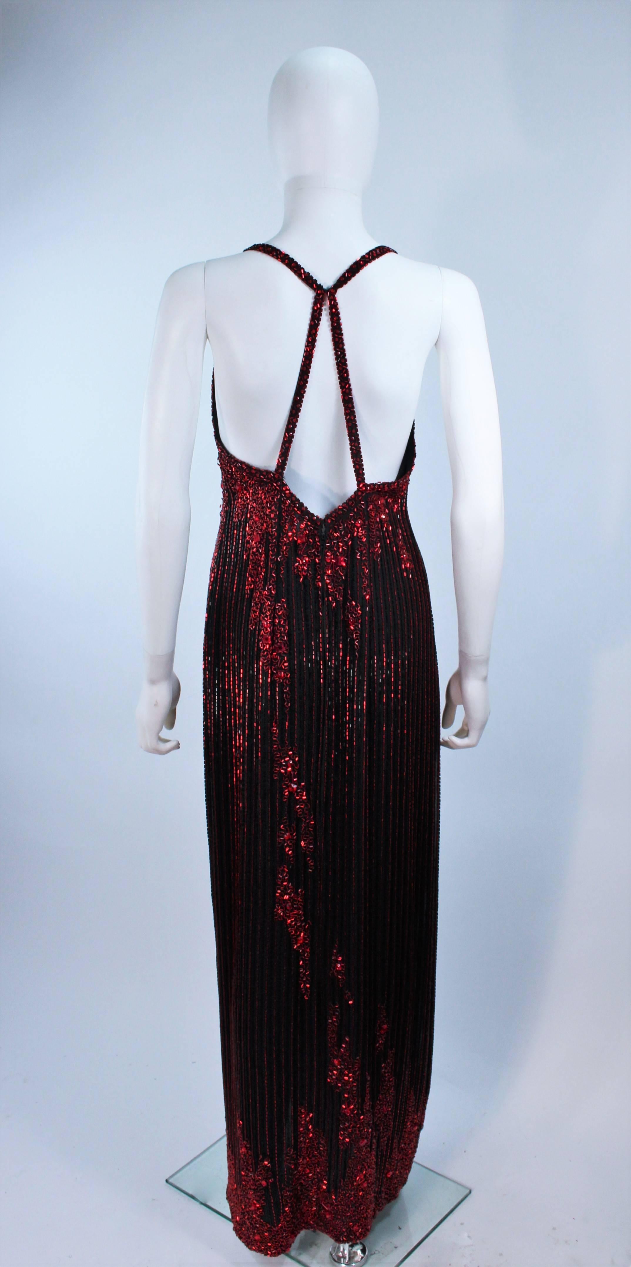 BOB MACKIE Red and Black Beaded Gown Size 8 For Sale 2
