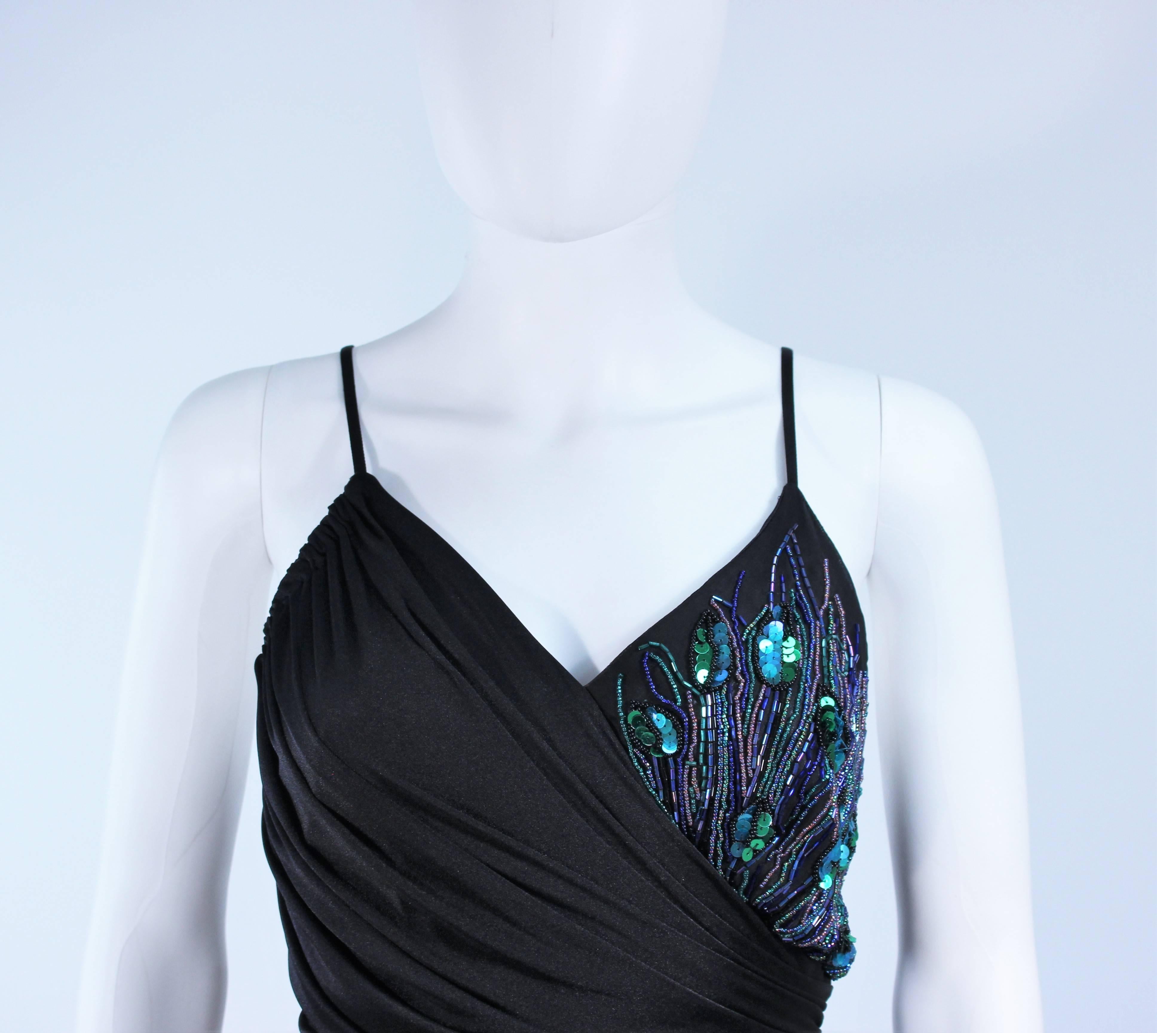 Women's ABBEY KENT Black Draped Jersey Cocktail Dress with Iridescent Sequin Applique 10 For Sale