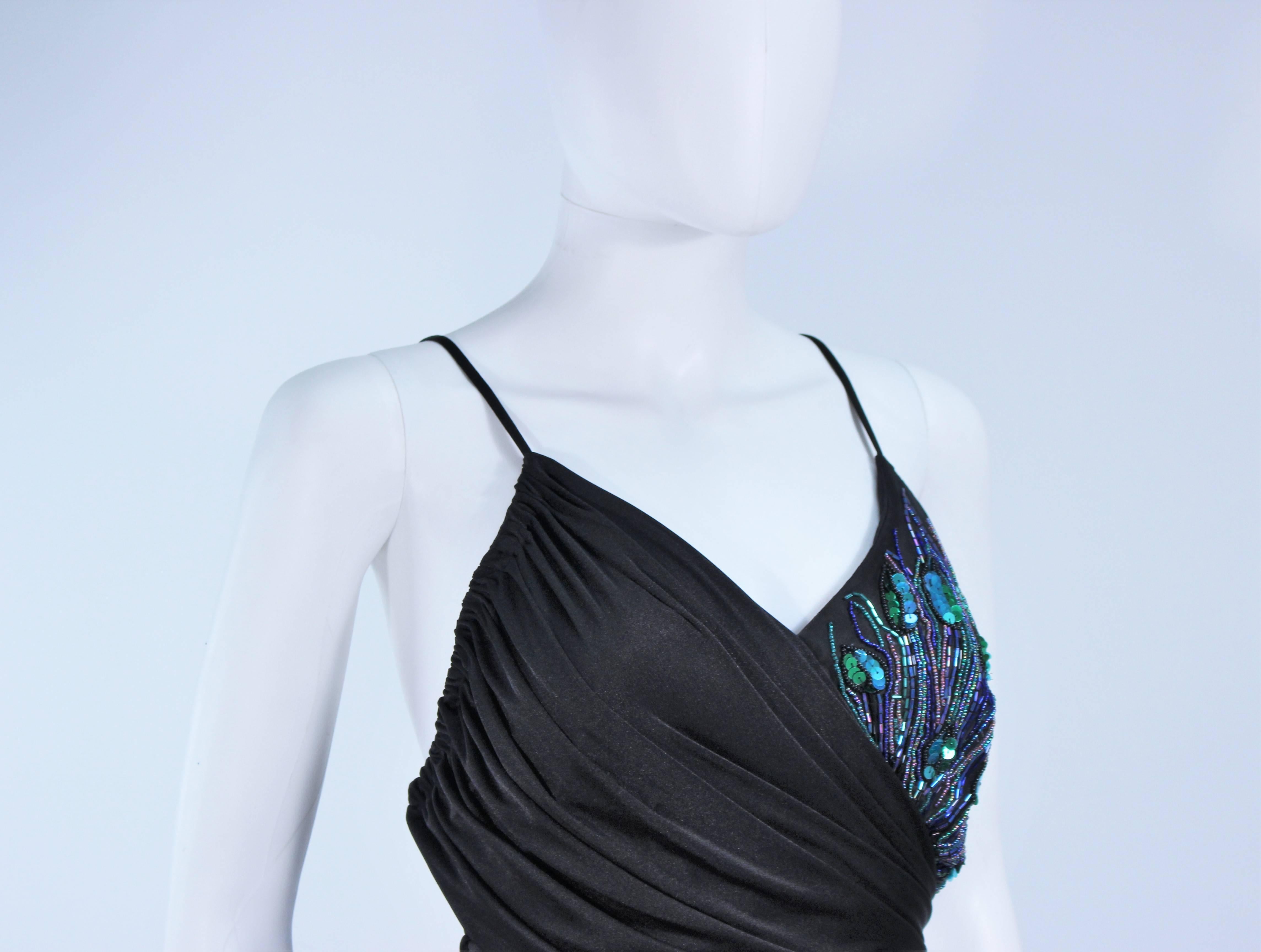 ABBEY KENT Black Draped Jersey Cocktail Dress with Iridescent Sequin Applique 10 For Sale 3