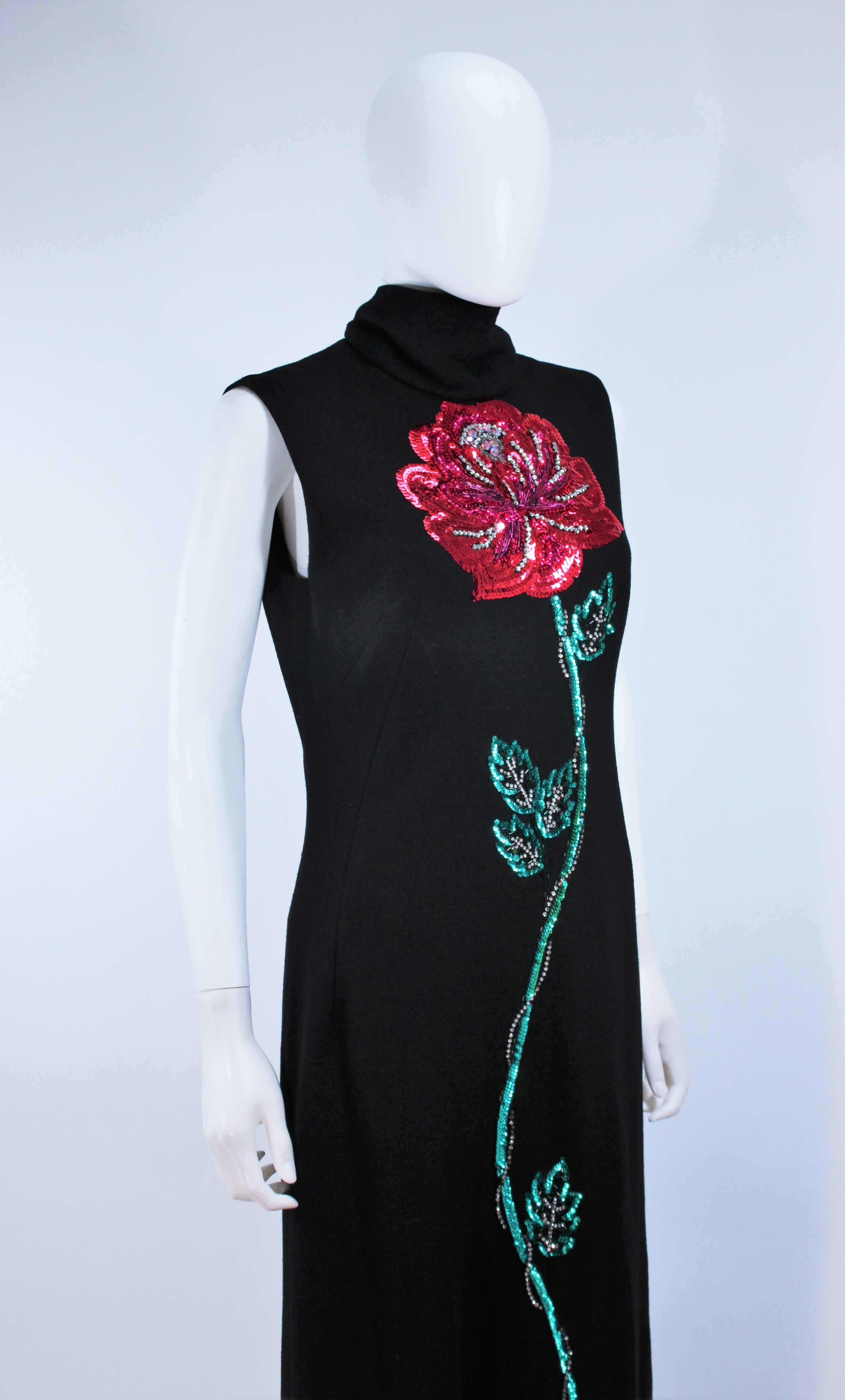 Women's MR. BLACKWELL Wool Turtleneck Gown with Sequin Rose Applique Size 10