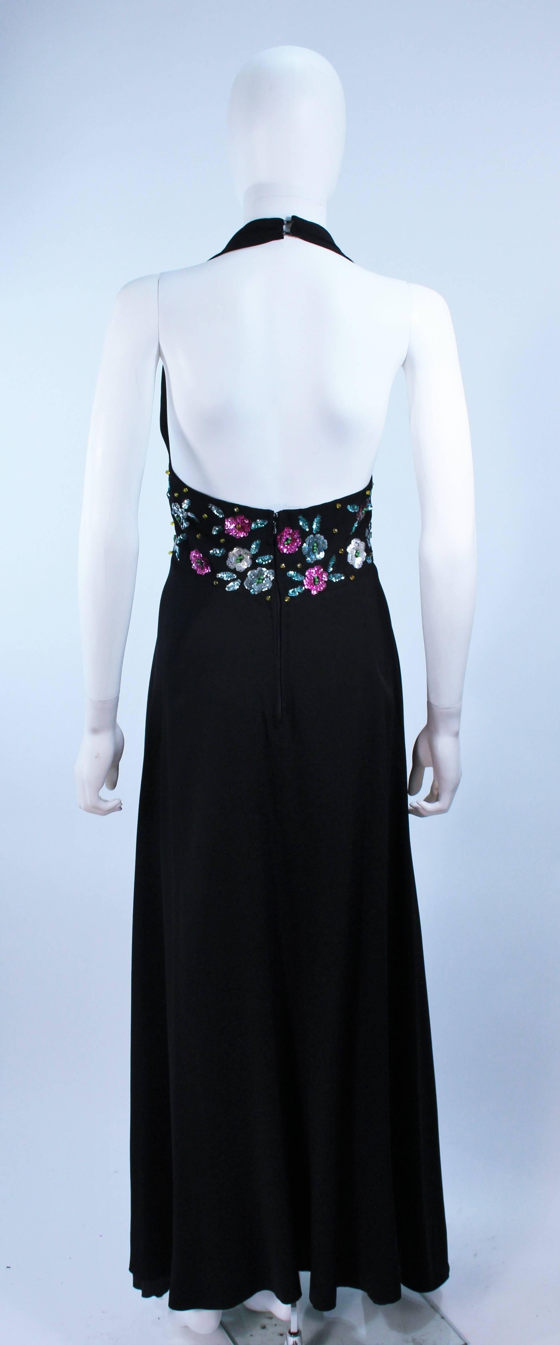 Black 1970's Halter Maxi with Floral Sequin Embellishment Size 6 8 For Sale 5