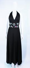 Black 1970's Halter Maxi with Floral Sequin Embellishment Size 6 8