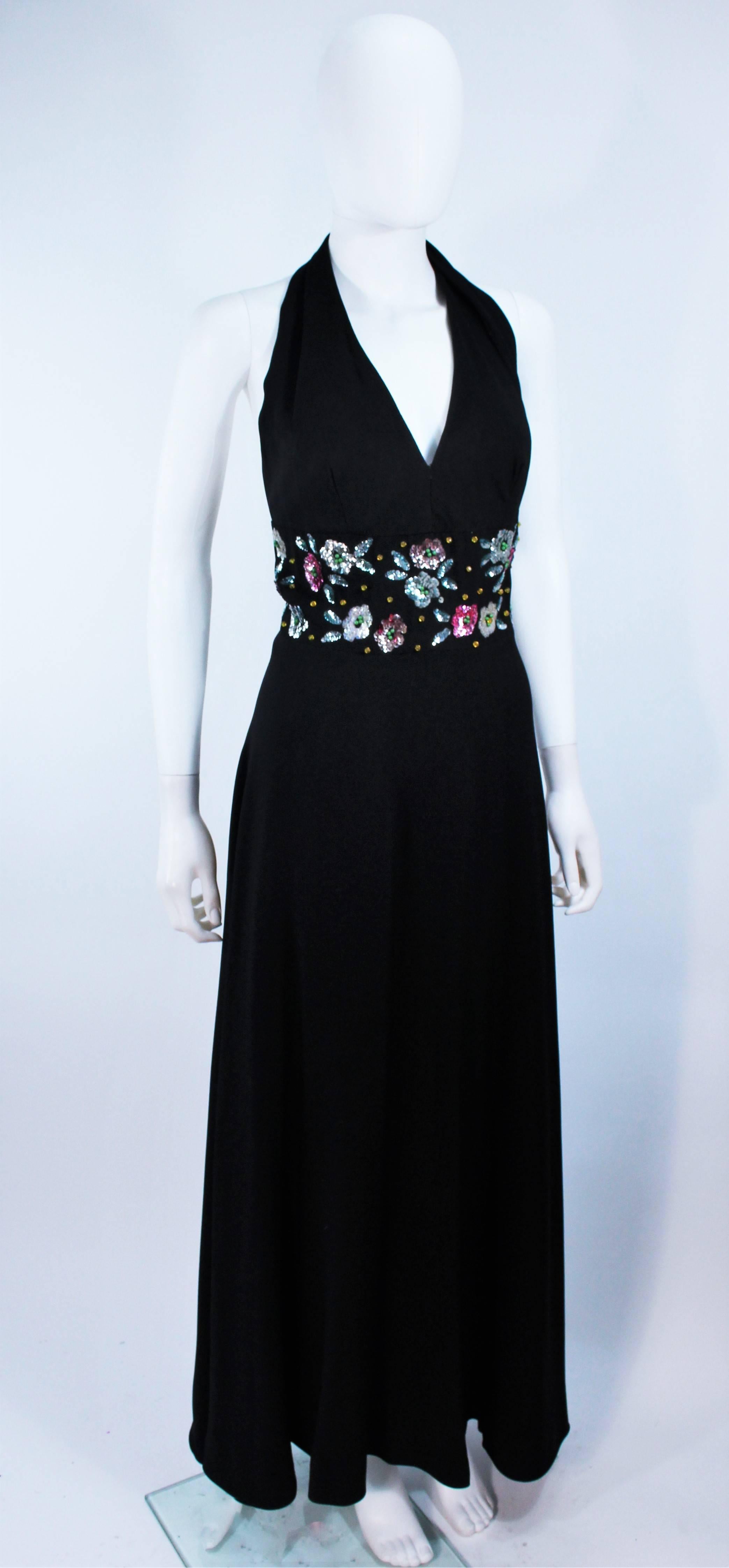 Black 1970's Halter Maxi with Floral Sequin Embellishment Size 6 8 For Sale 1