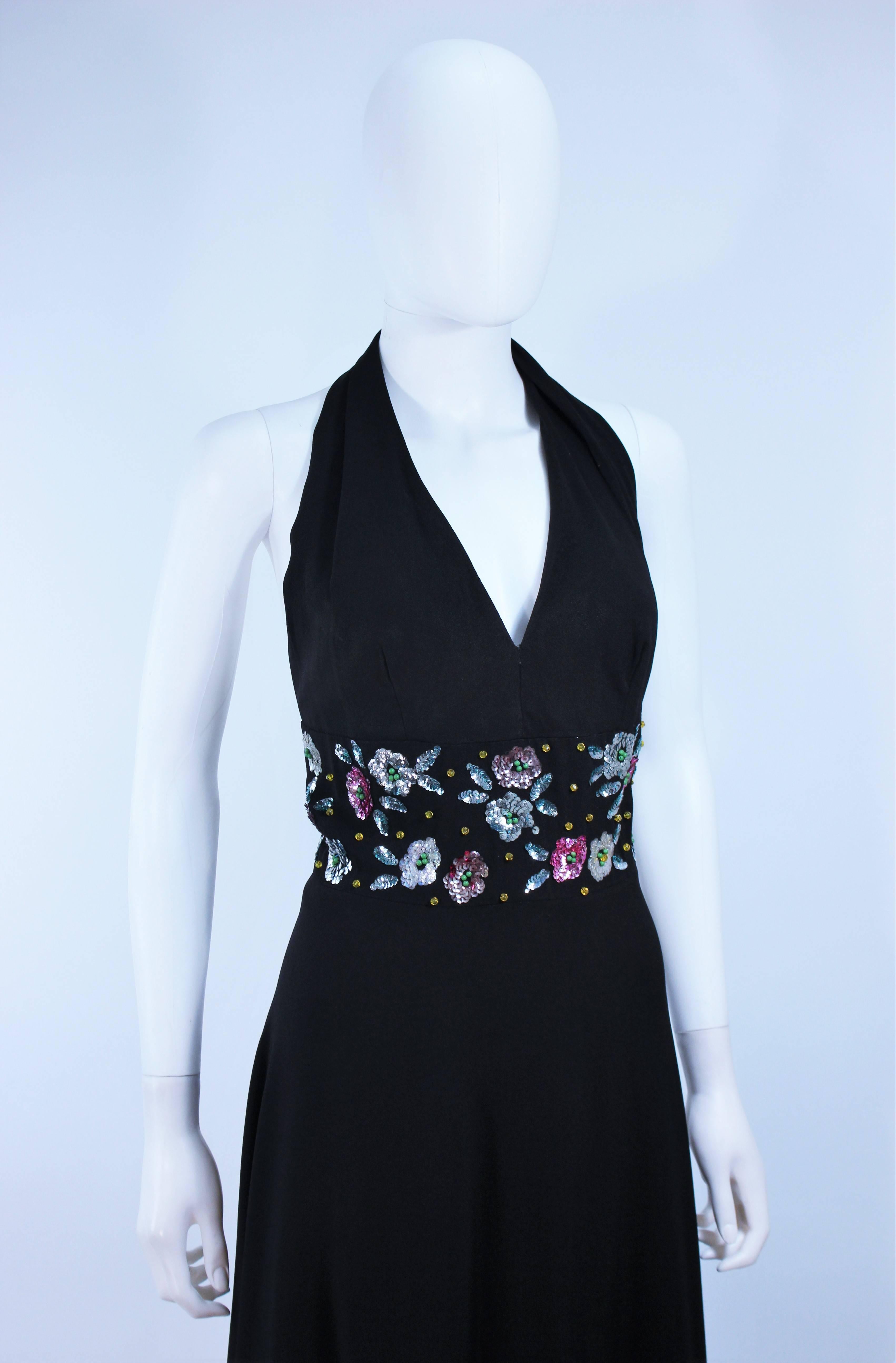 Black 1970's Halter Maxi with Floral Sequin Embellishment Size 6 8 For Sale 2