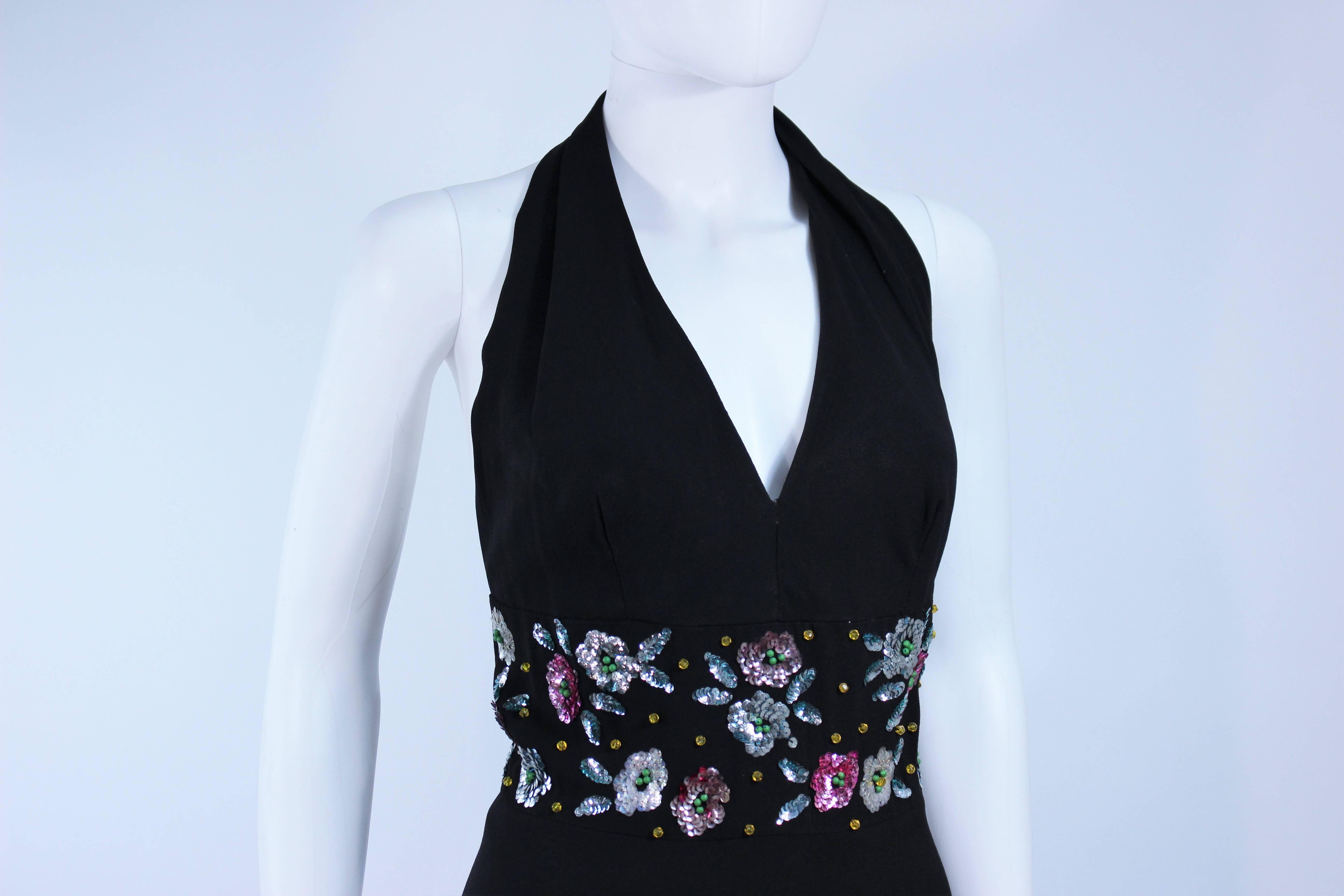 Black 1970's Halter Maxi with Floral Sequin Embellishment Size 6 8 For Sale 3